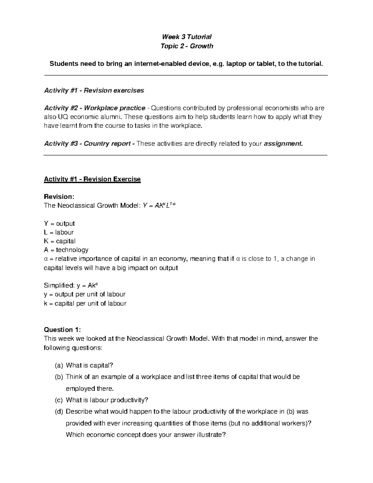 Topic 2 Growth Answers Week 3 Tutorial Topic 2 Growth Students