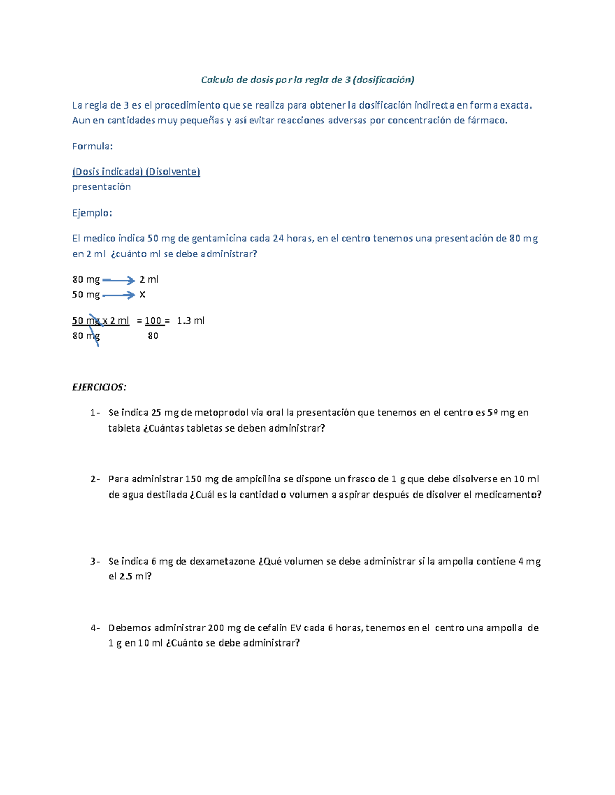 Calculo De Dosis Por La Regla De 3 - Aun En Cantidades Muy Pequeñas Y ...