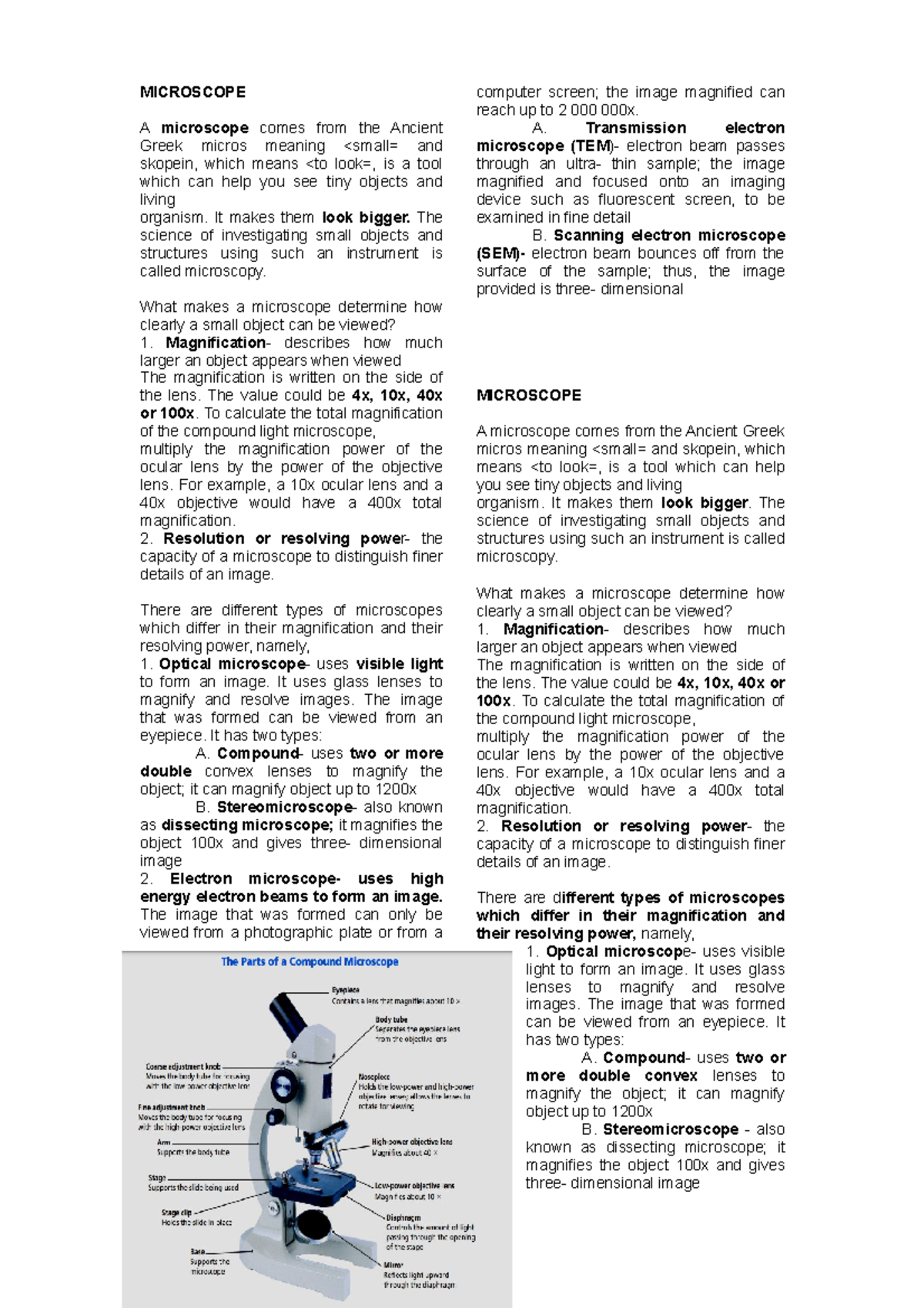 Microscope Printable MICROSCOPE A microscope comes from the Ancient