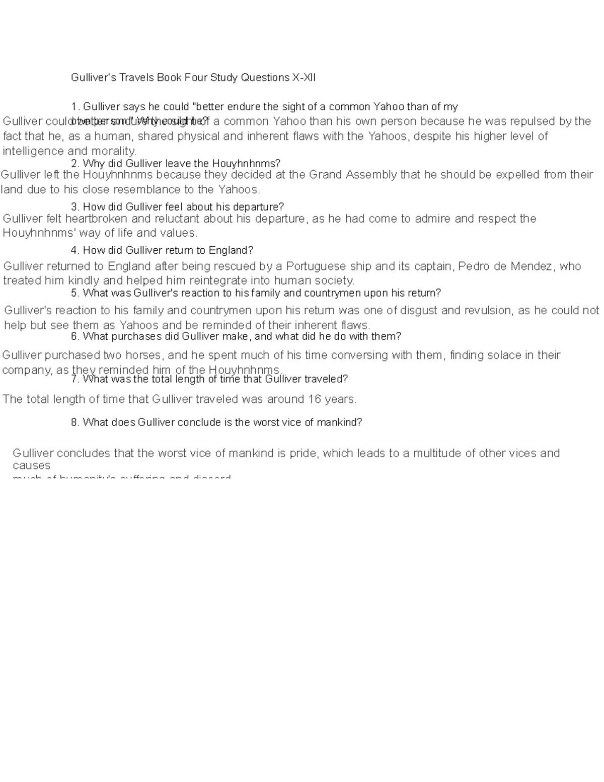 Gulliver 1015 3 Gulliver’s Travels Book Four Study Questions XXII