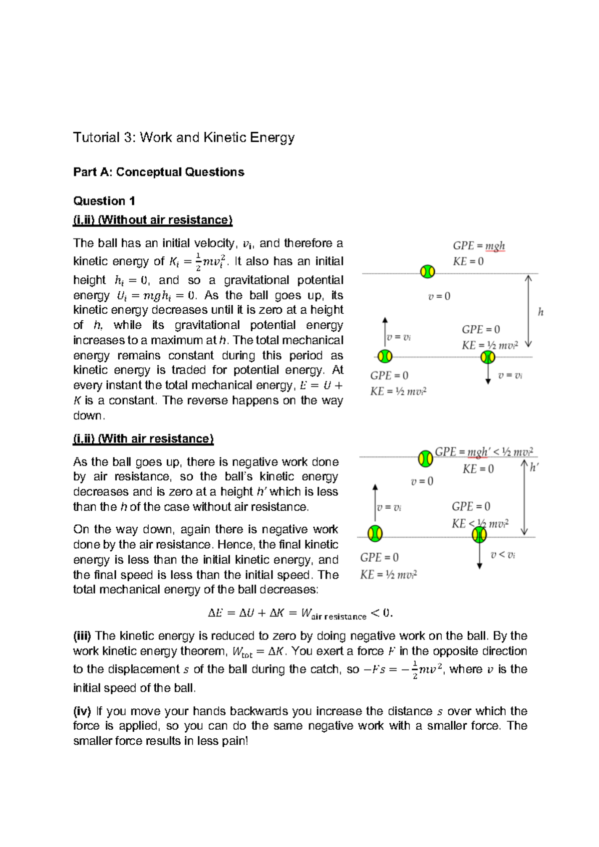 Phys1001 Tutorial 3 Solution - Tutorial 3: Work And Kinetic Energy Part ...