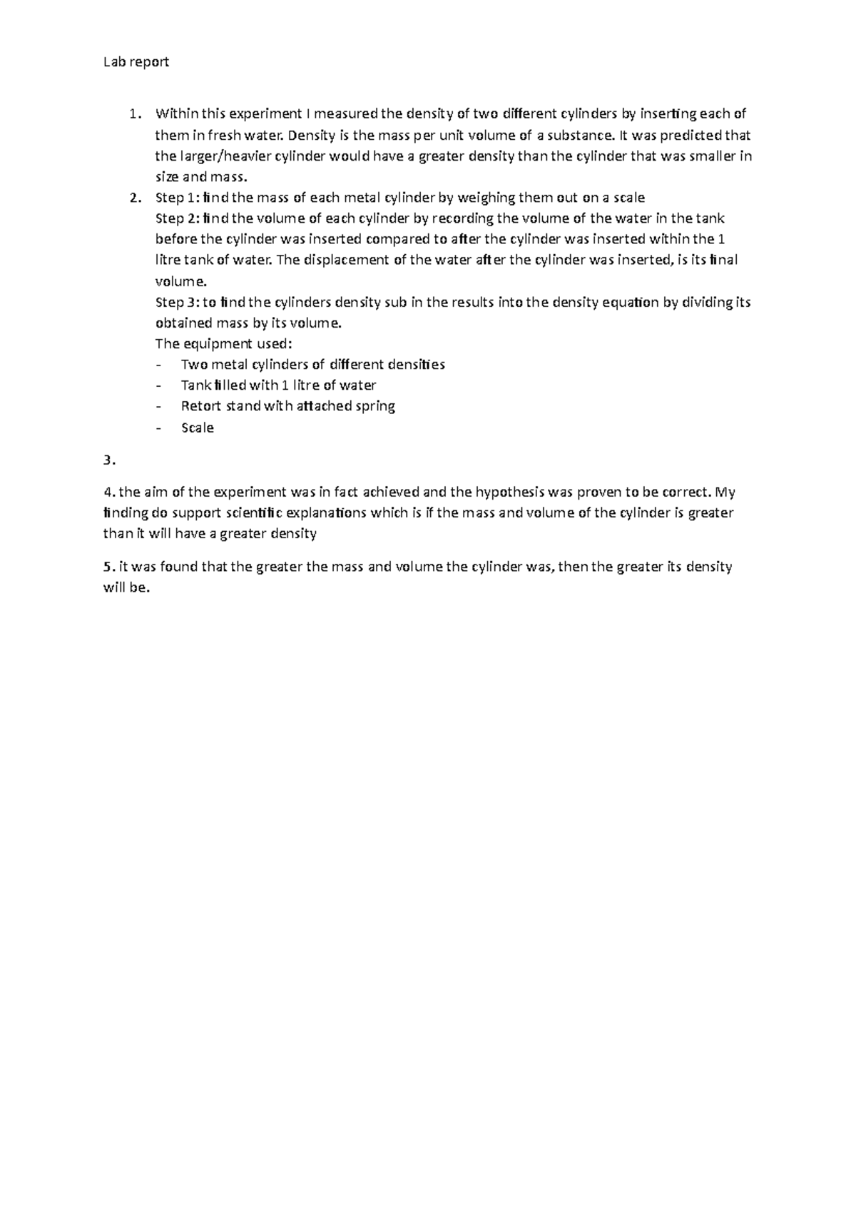 Lab report Lab report Within this experiment I measured the density