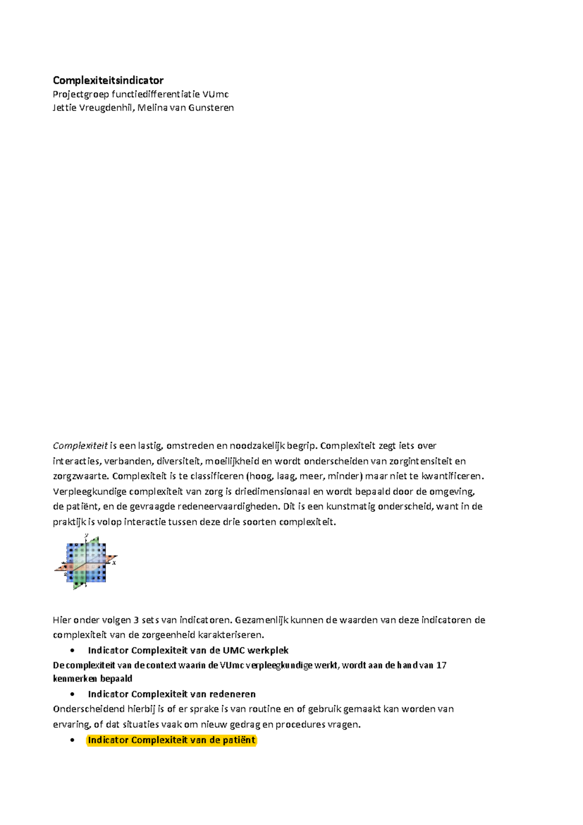 Complexiteitsindicator patiënt pdf - HBO-Verpleegkunde - HHS - Studeersnel