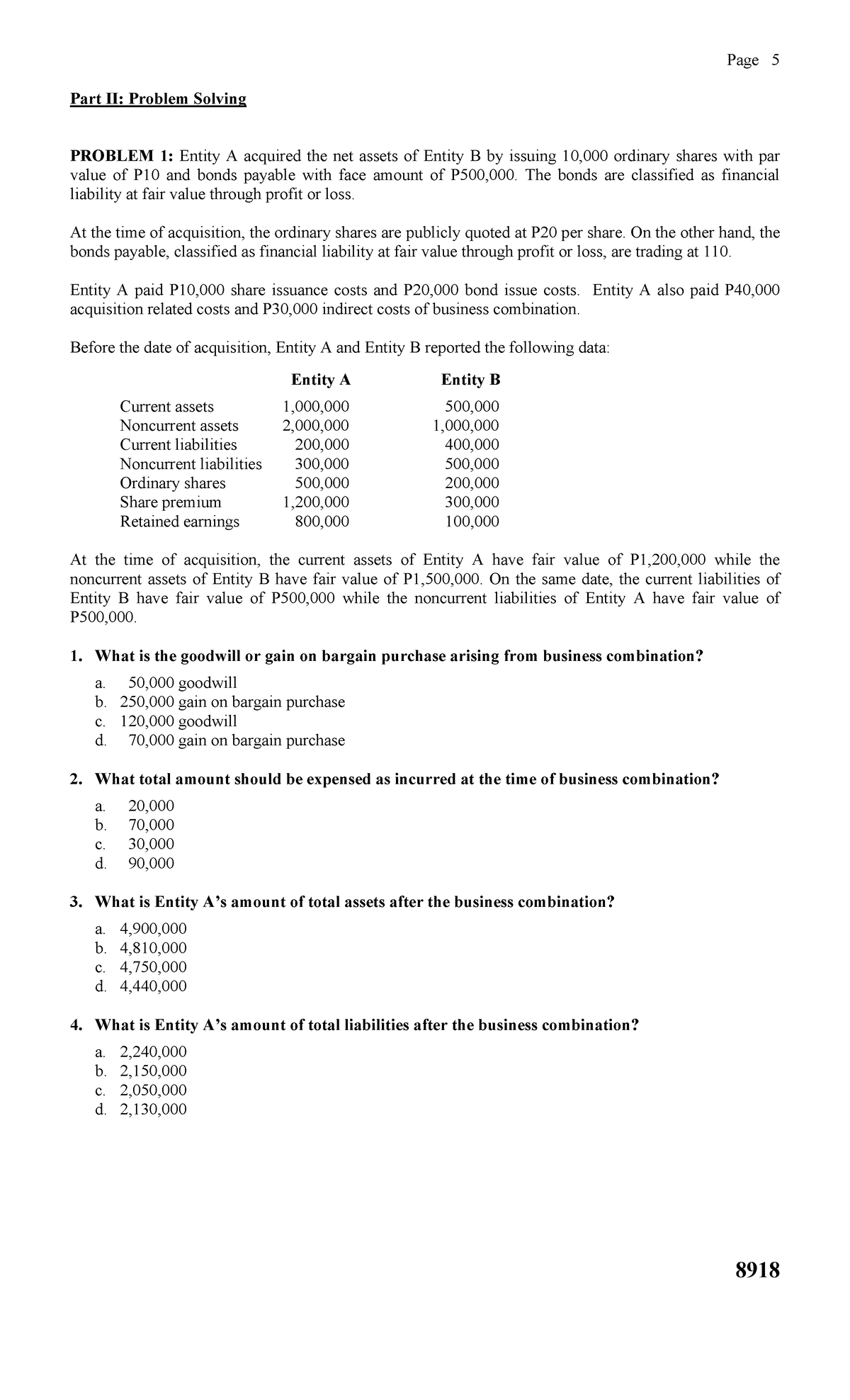 Abc prob 1 - Accounting for Business combination solman - Part II ...