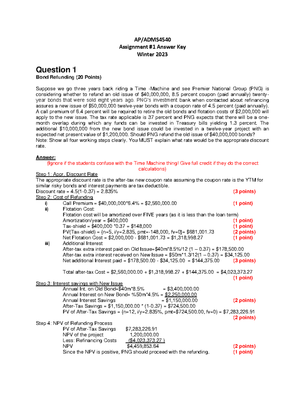 Assignment 1 Winter 2023 Answer Key Revised - AP/ADMS Assignment #1 ...