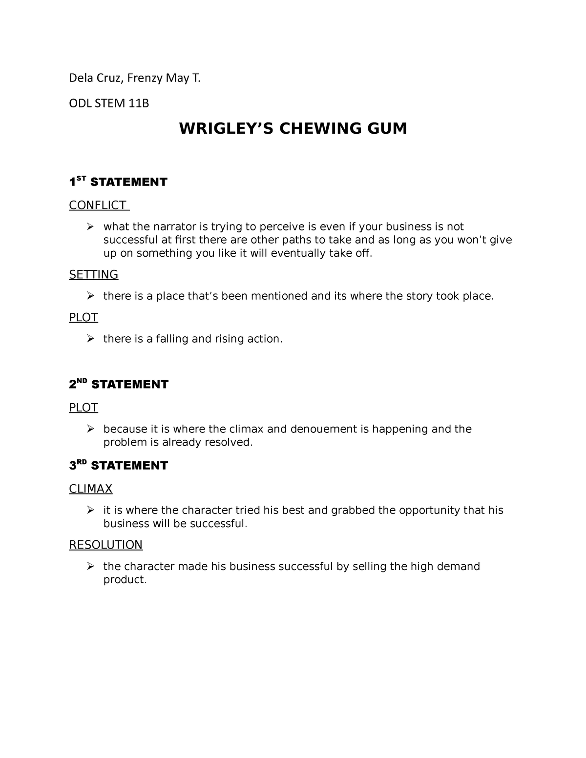 thesis statement and outline of wrigley's chewing gum