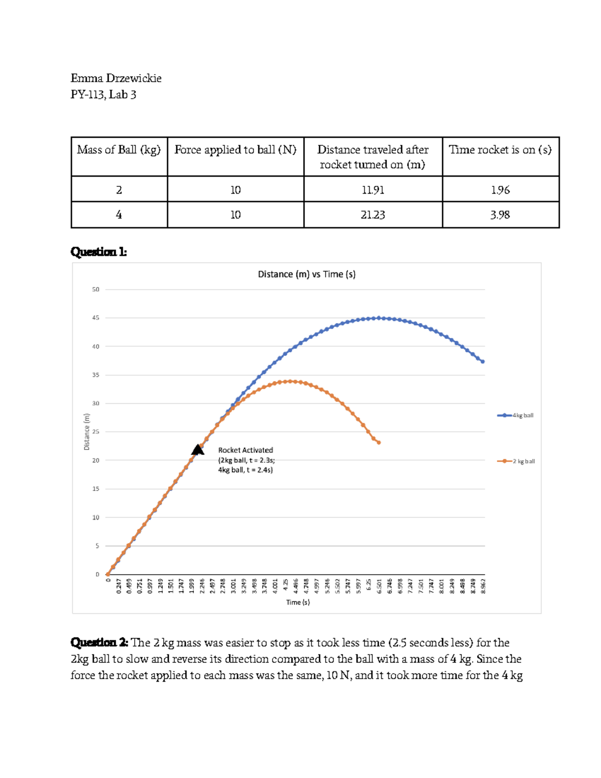Lab 3 - Lab 3 General Physics One - Solved - Emma Drzewickie PY-113 ...