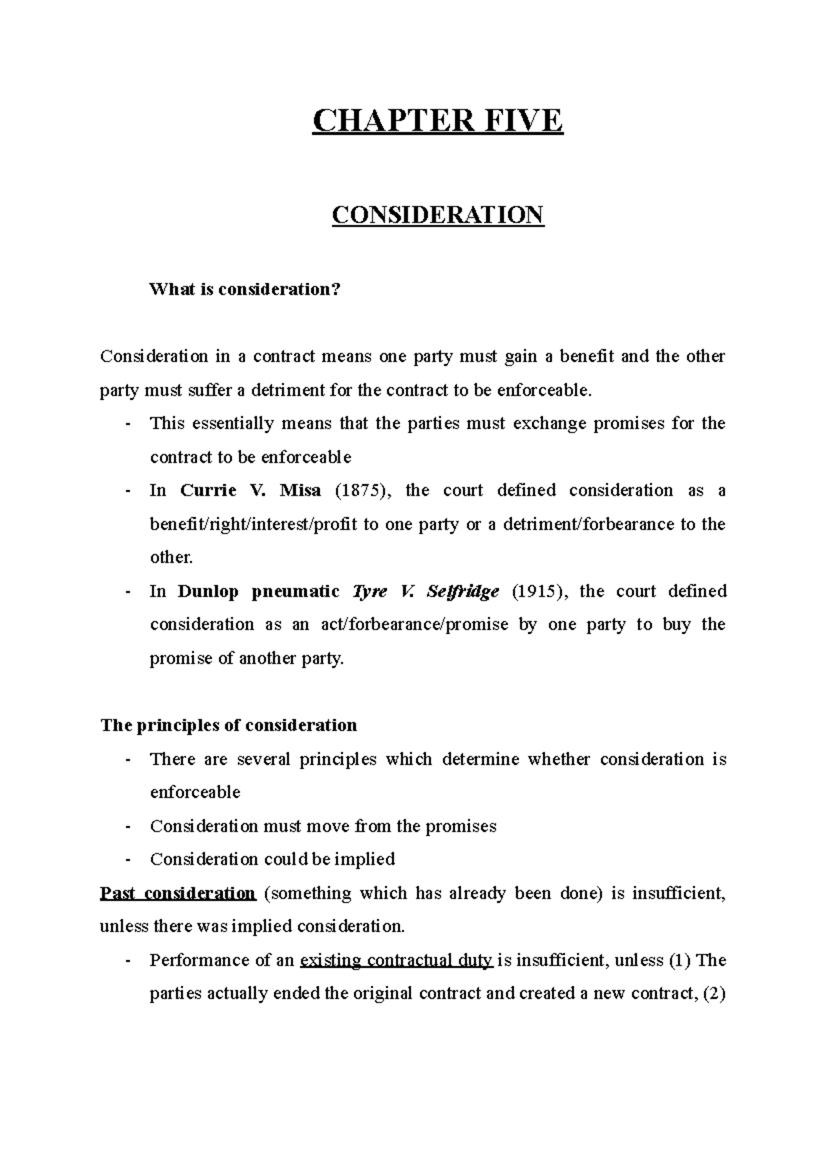 Chapter FIVE - Consideration - CHAPTER FIVE CONSIDERATION What is ...