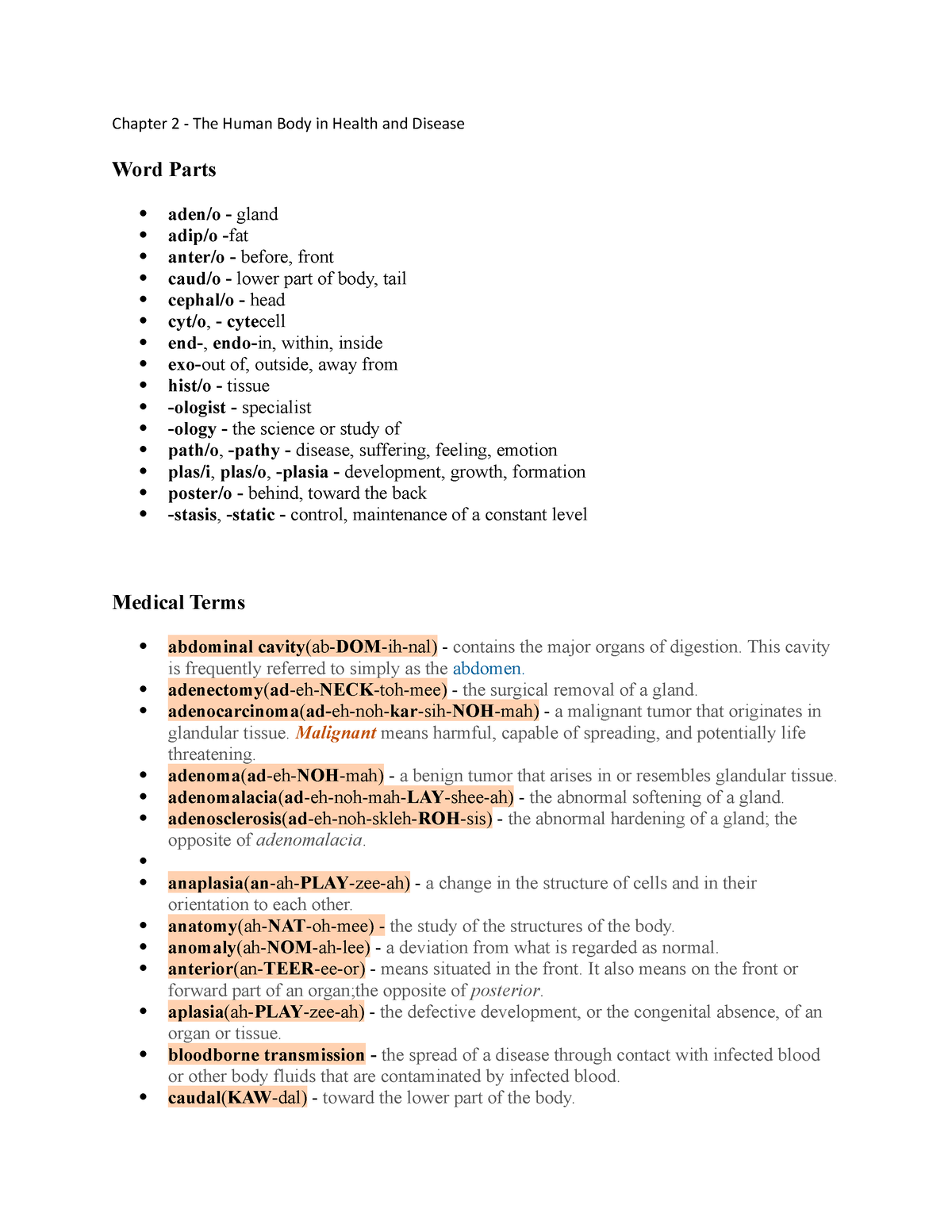 medical terminology chapter 2 assignment