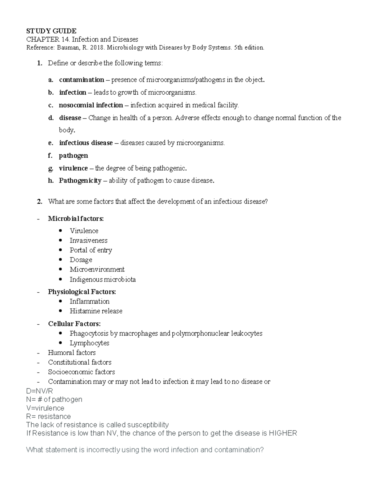 Micro Ch 14 Study Guide - STUDY GUIDE CHAPTER 14. Infection And ...