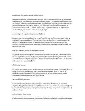 Business Process Management note study - Titre I : Introduction à la ...