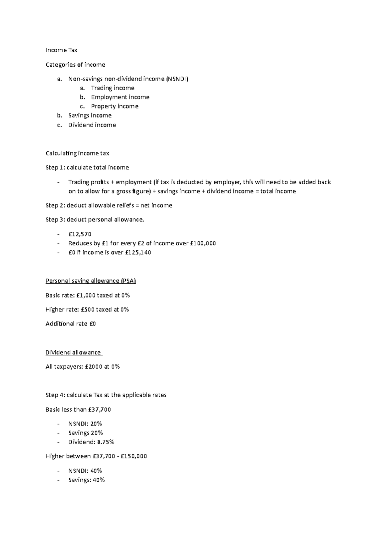 Income tax notes - Income Tax Categories of income a. Non-savings non ...