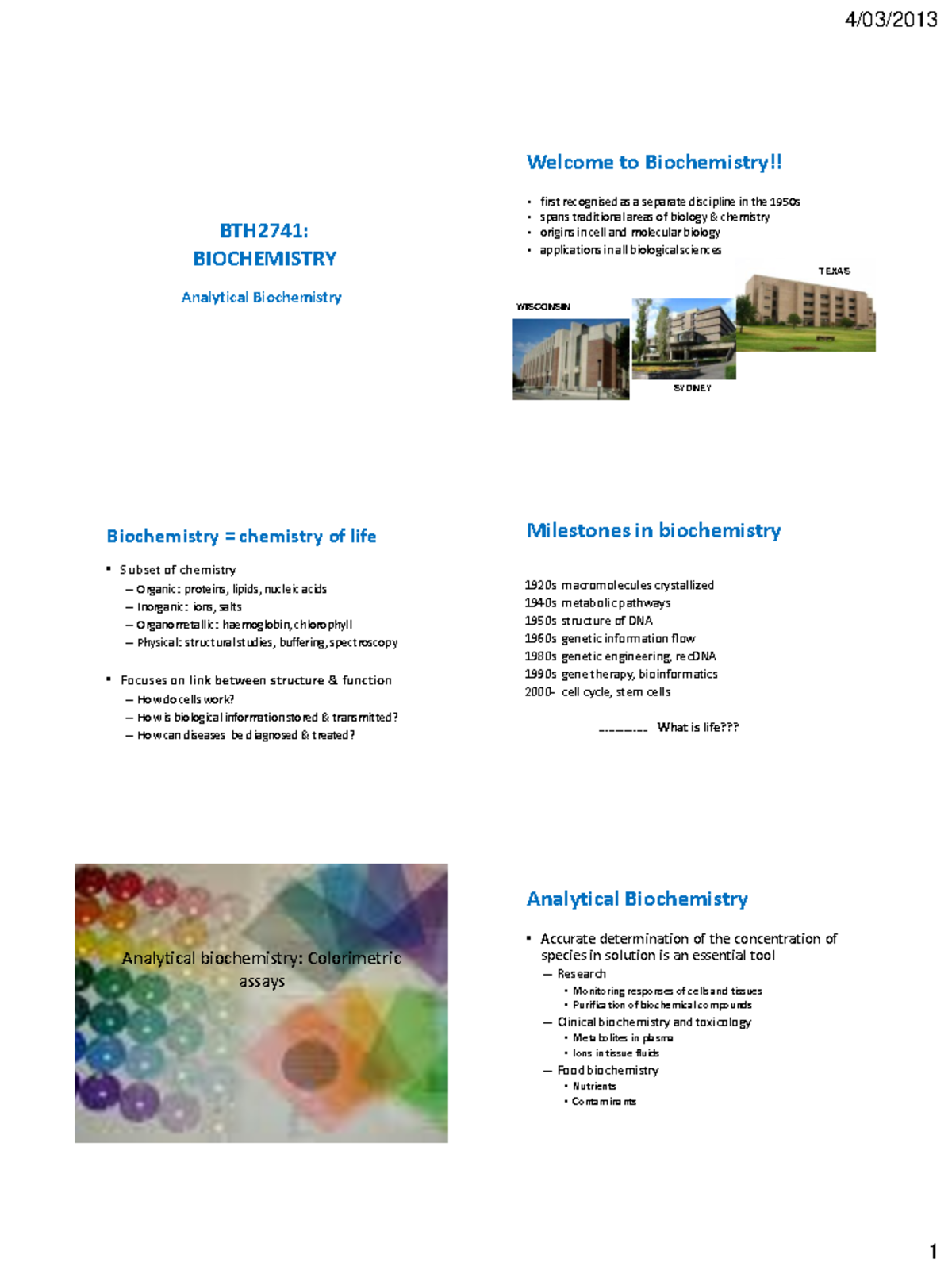 Lecture Notes, Lecture 1 - Analytical Biochemistry - BTH2741 ...