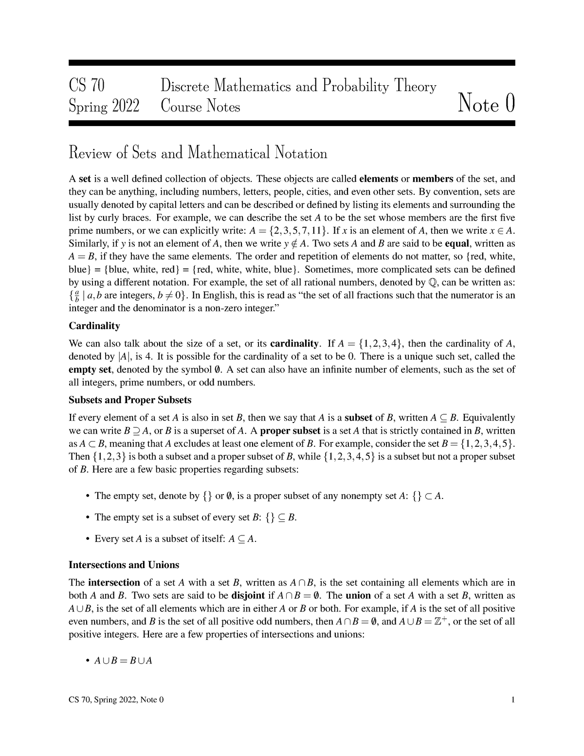 Note0 Discrete Math - CS 70 Discrete Mathematics And Probability Theory ...