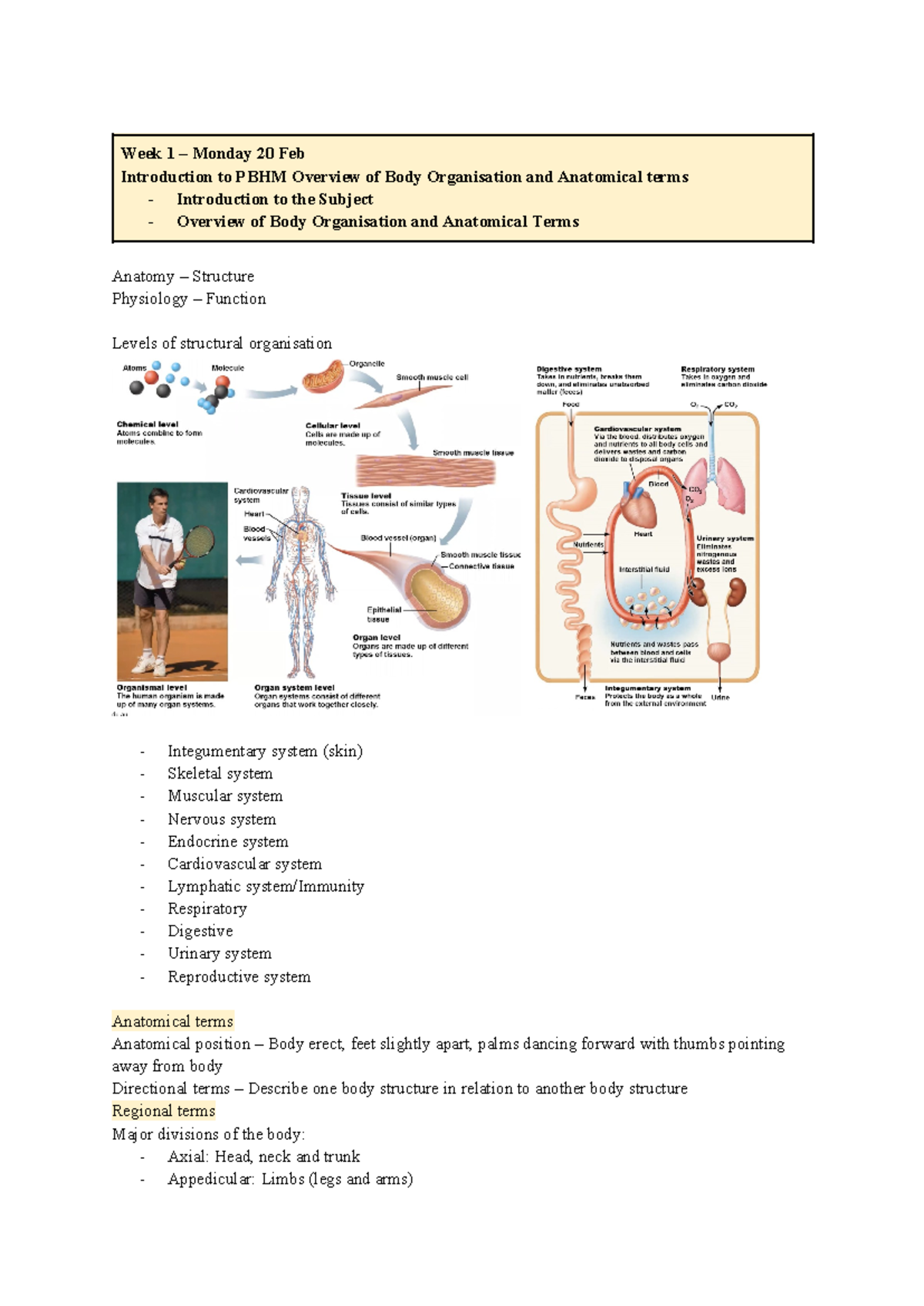 91429 Physiological Bases of Human Movement - Week 1 – Monday 20 Feb ...
