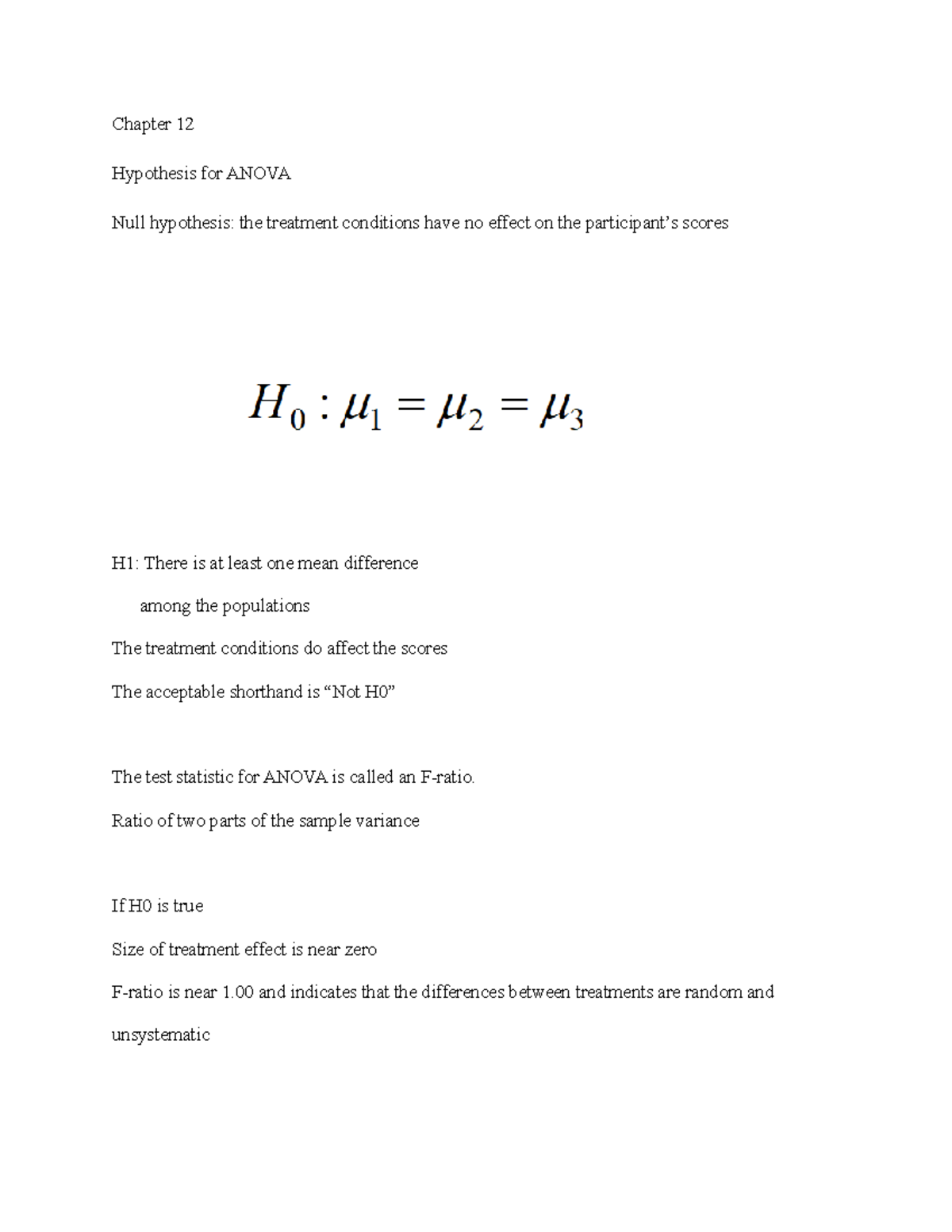 Stats Exam 3 Study Guide - Chapter 12 Hypothesis for ANOVA Null ...
