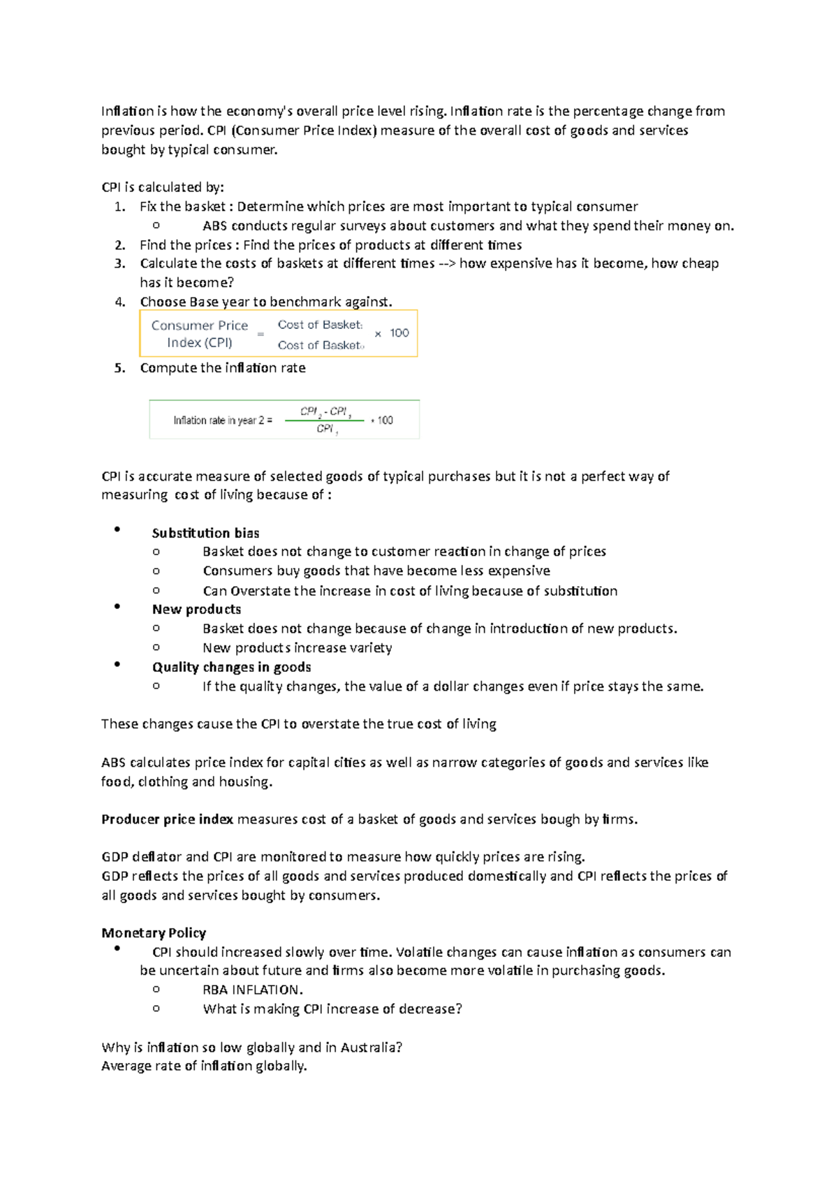 Macroeconomics 1 Lecture 3 Notes - Inflation is how the economy's ...