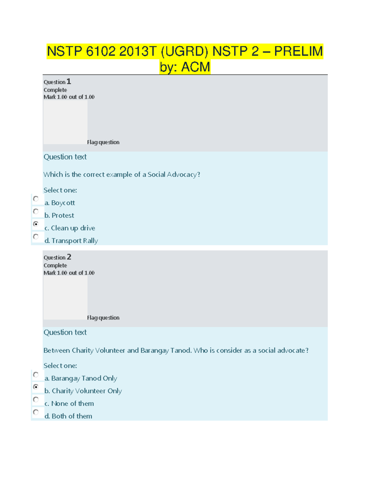 Prelim - NSTP 2 - National Service Training Program 2 - NSTP 6102 2013T ...