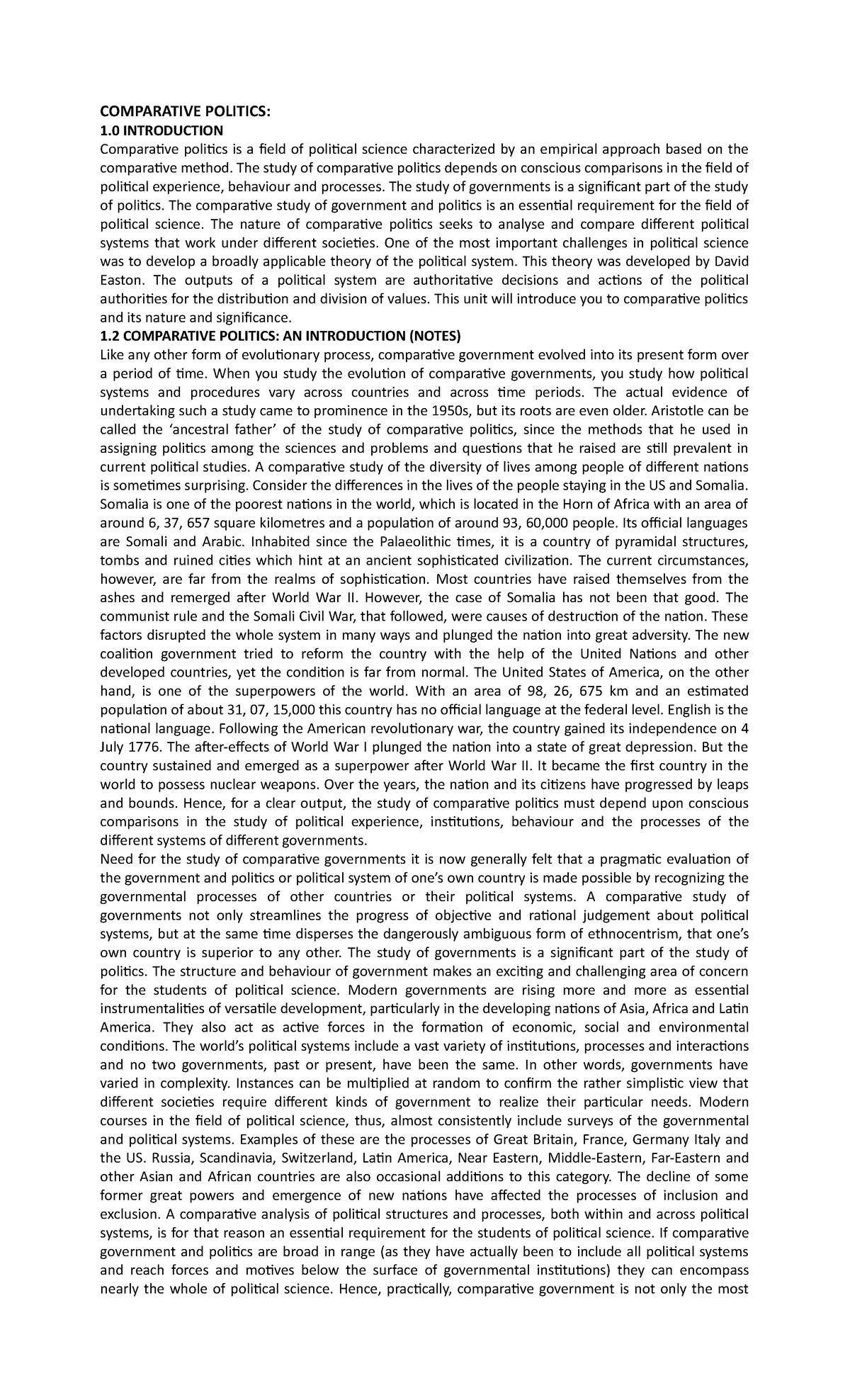 Comparative Politics Notes - COMPARATIVE POLITICS: 1 INTRODUCTION ...