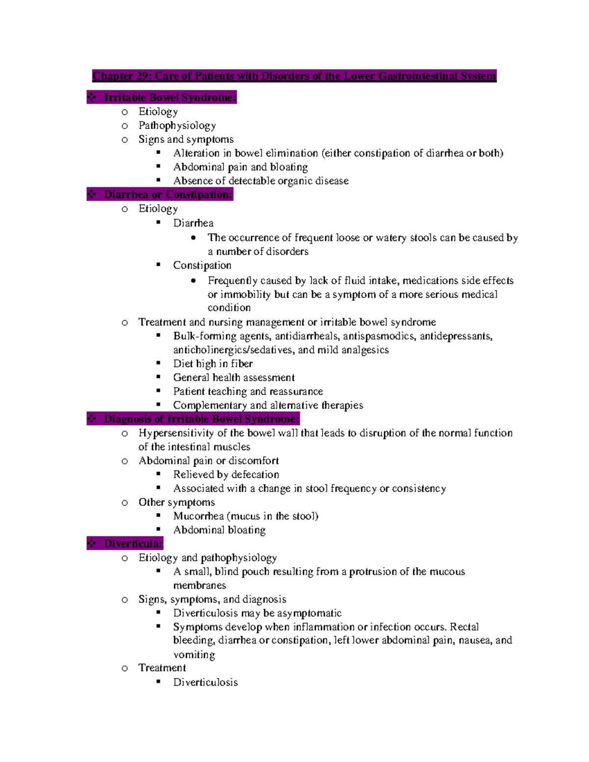 Chapters 29 and 30 Notes - Chapter 29: Care of Patients with Disorders ...