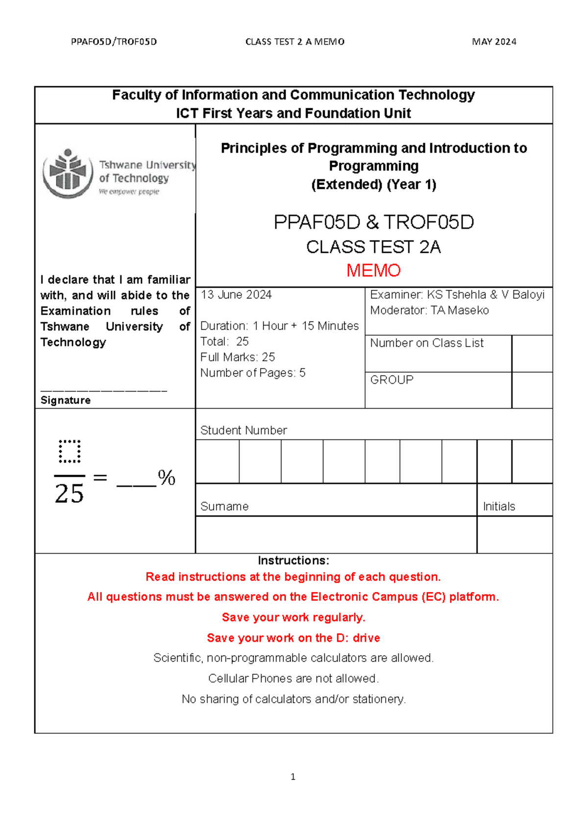 CT2.2 A + MEMO - Faculty of Information and Communication Technology ...