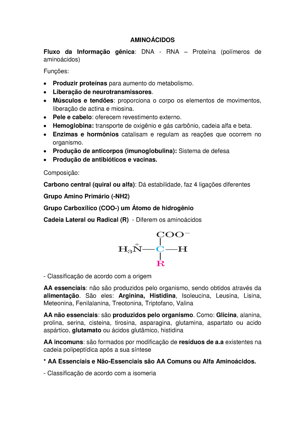 BioquíMICA Estrutural - AMINOÁCIDOS Fluxo Da Informação Gênica : DNA ...