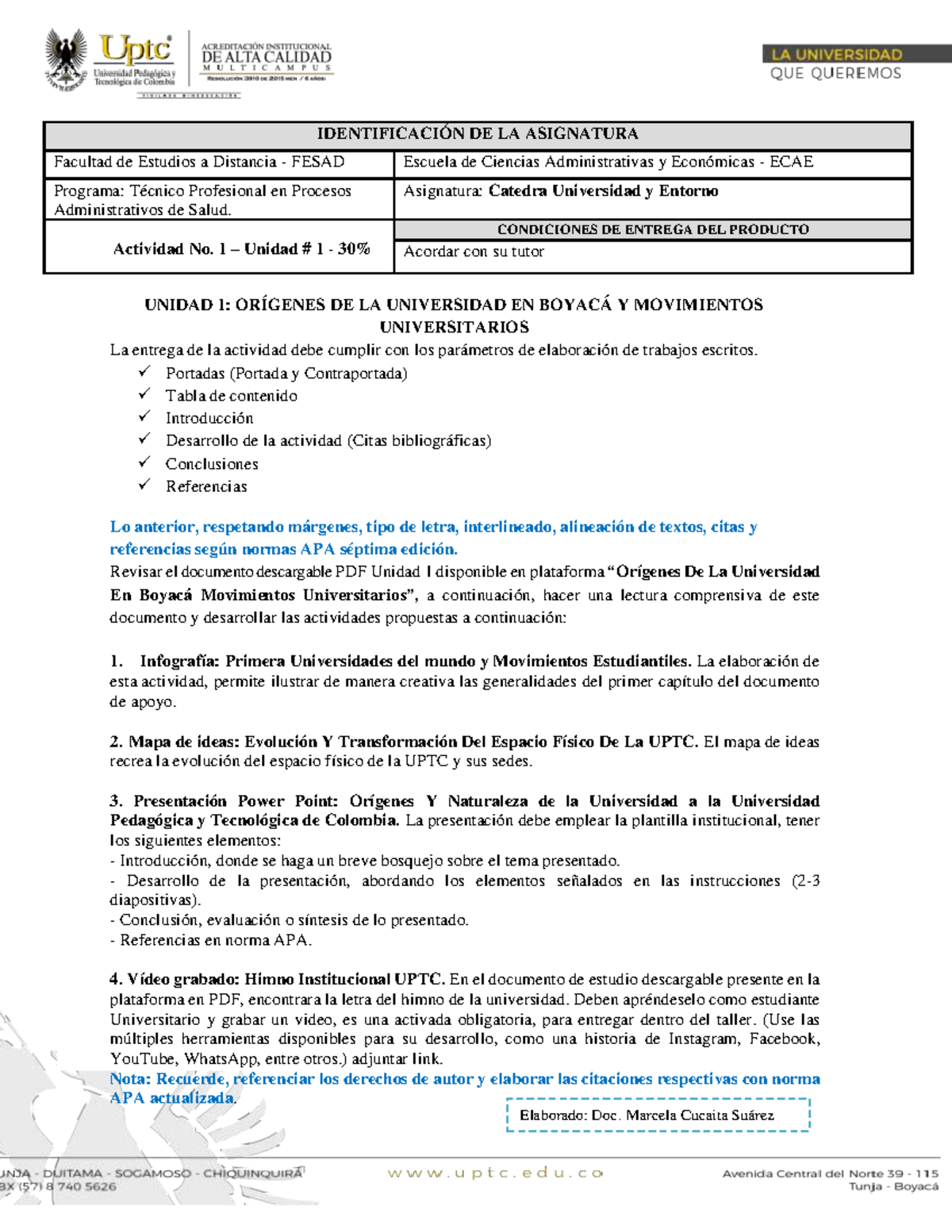 Actividad No. 1 - IDENTIFICACIÓN DE LA ASIGNATURA Facultad De Estudios ...