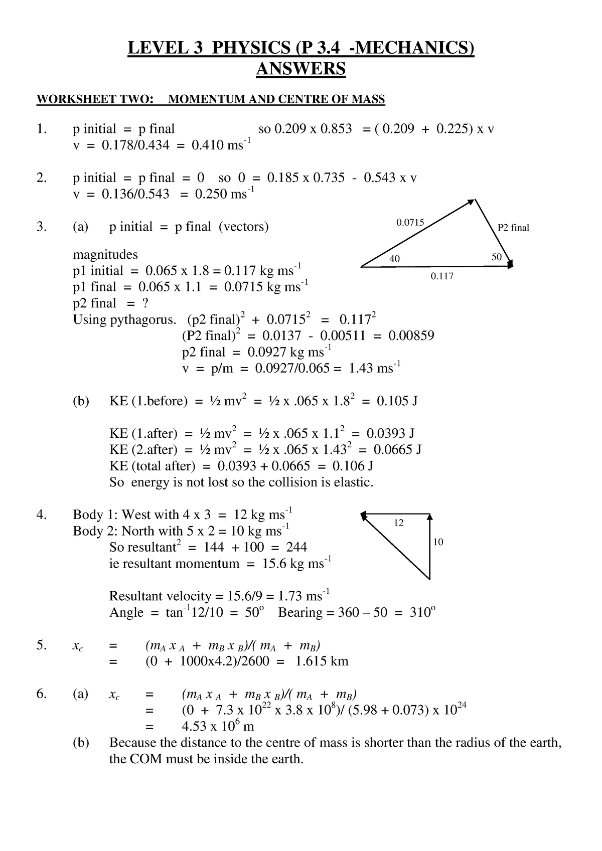 P3 - not - LEVEL 3 PHYSICS (P 3 -MECHANICS) ANSWERS WORKSHEET TWO ...