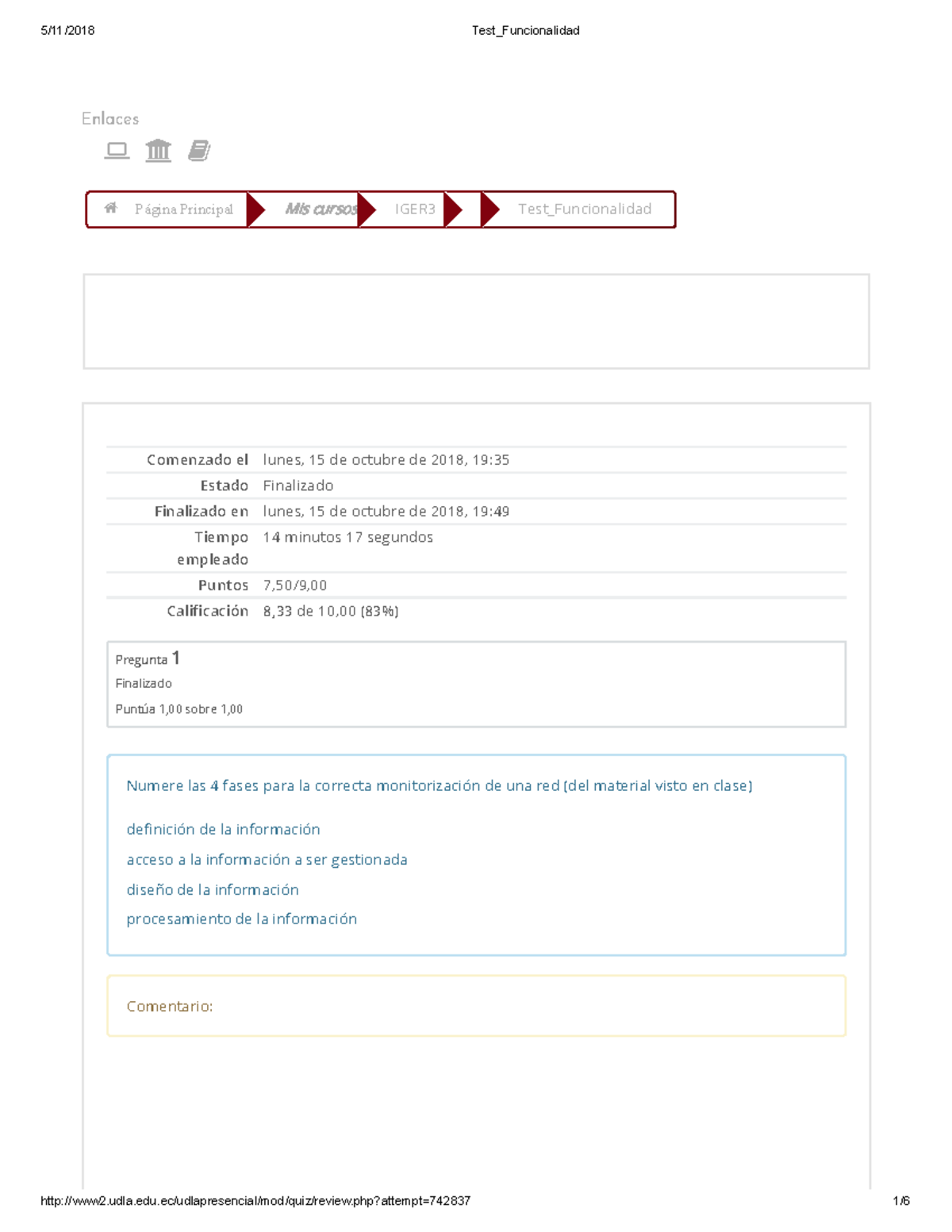 Test Funcionalidad - progreso - Página Principal Mis cursos IGER3 Test ...