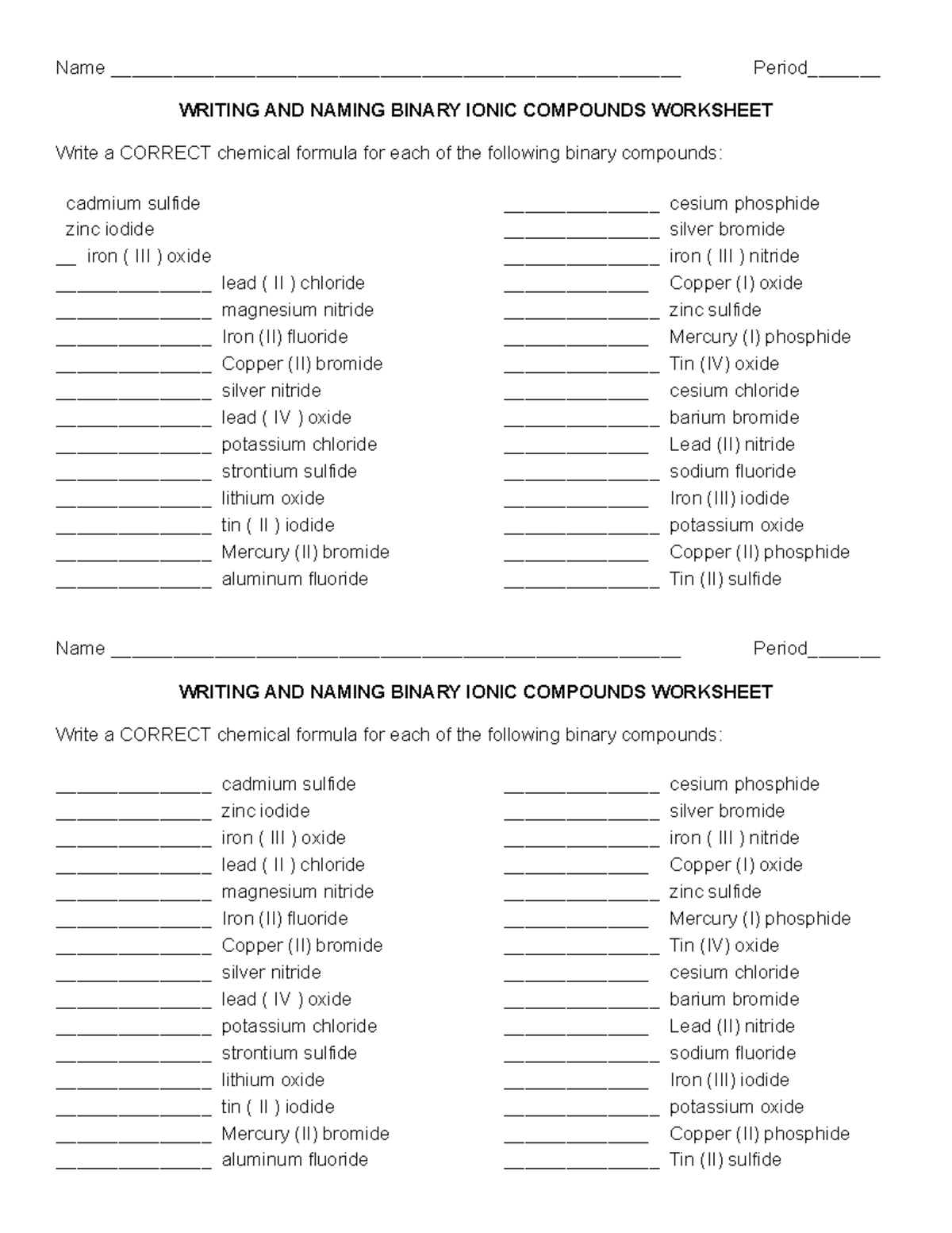 Copy of binary ionic naming and formulas - BIOL 7111 - LSU - Studocu