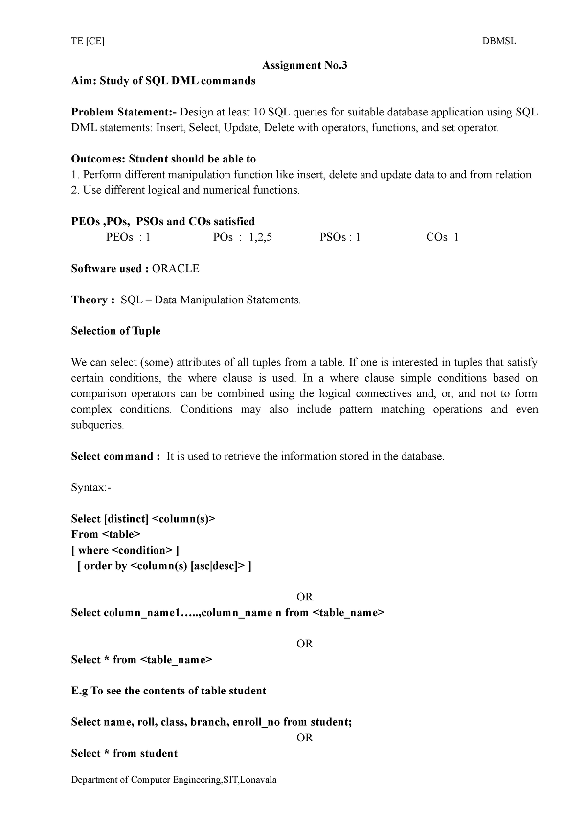 assignment on dbms