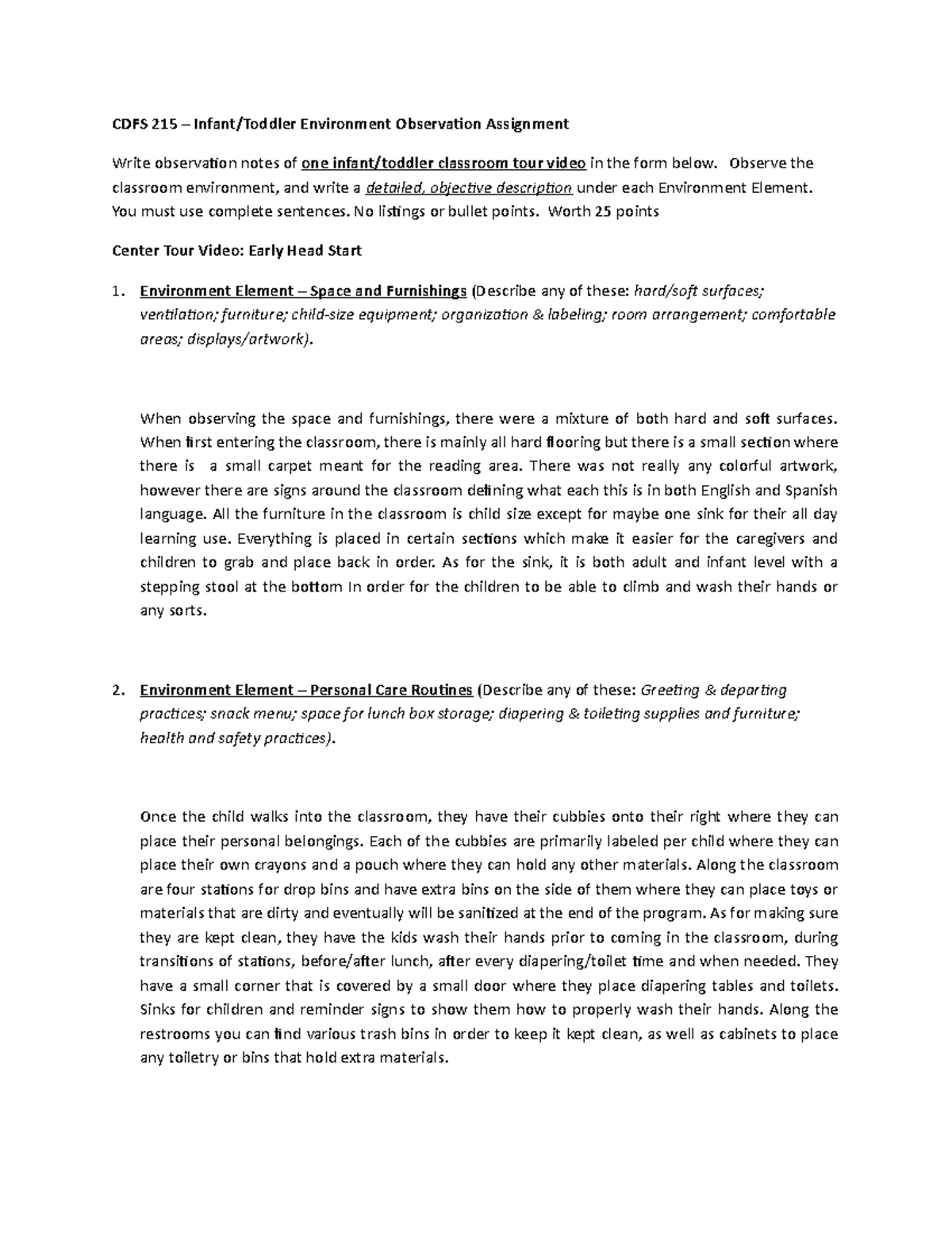 CDFS 215 – Infant Toddler Environment Observation Assignment - CDFS 215 ...