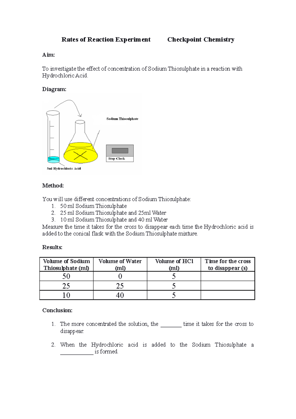 rate of reaction experiment examples