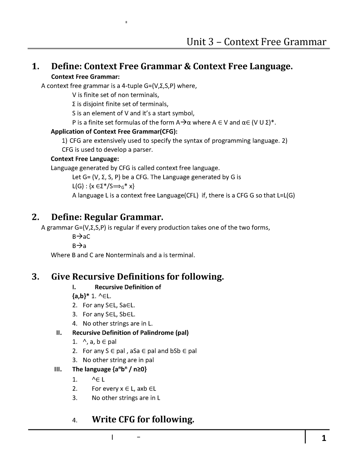 Context Free Grammar - 1. Define: Context Free Grammar & Context Free ...