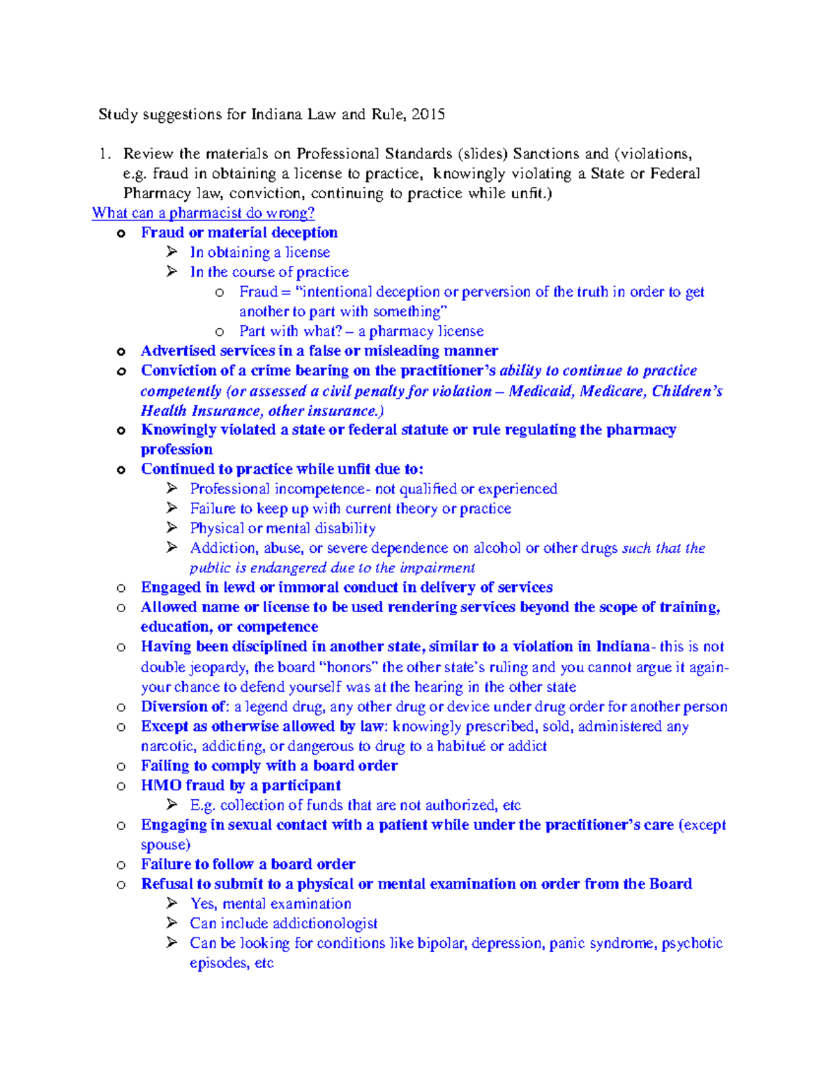 Indiana Law and Rule Study Guide Study suggestions for Indiana Law
