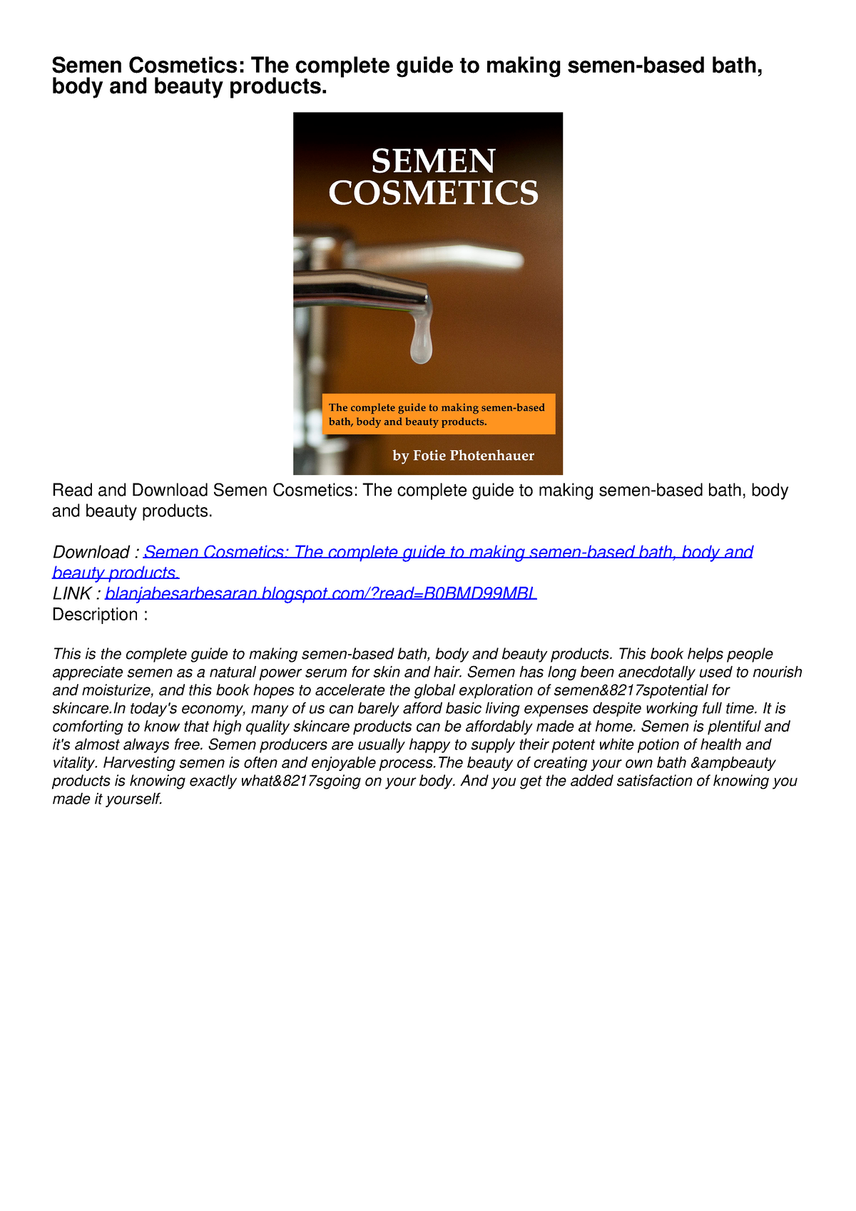 Pdf Read Semen Cosmetics The Complete Guide To Making Semen Based Bath