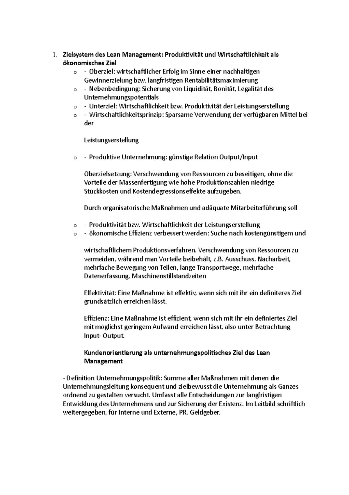 5 Lecture notes and script notes from lesson - Zielsystem des Lean ...
