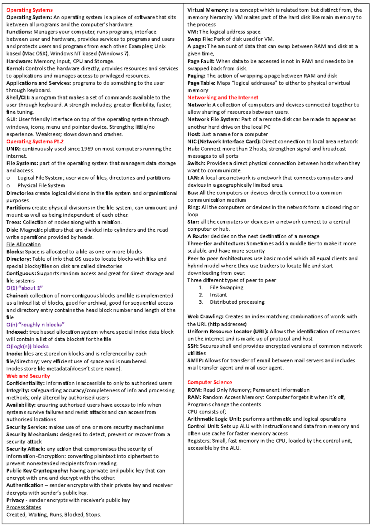 Web Systems - Cheat Sheet - Operating Systems Operating System: An ...