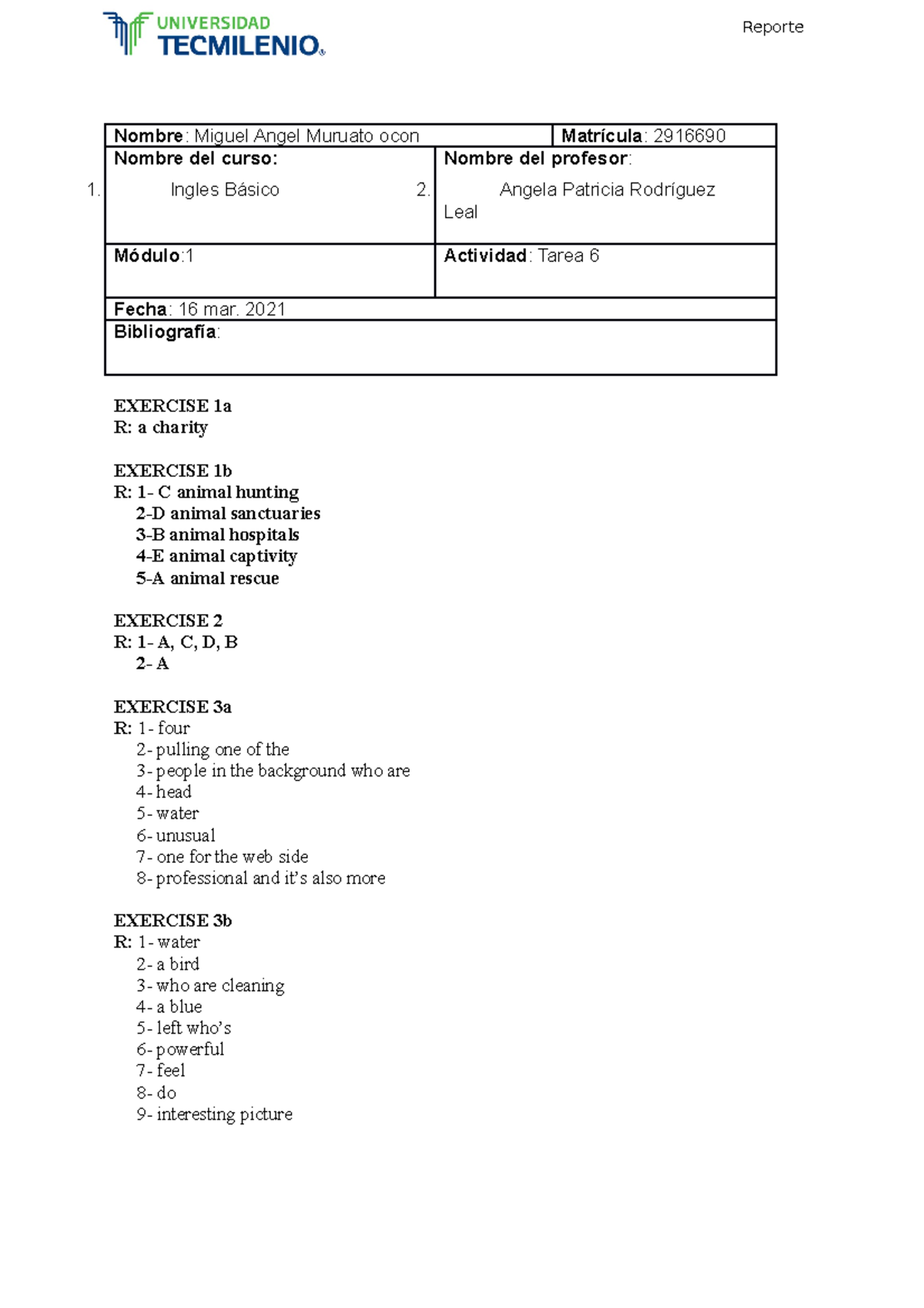 Ingles Basico tarea 5 - Reporte Nombre : Miguel Angel Muruato ocon ...