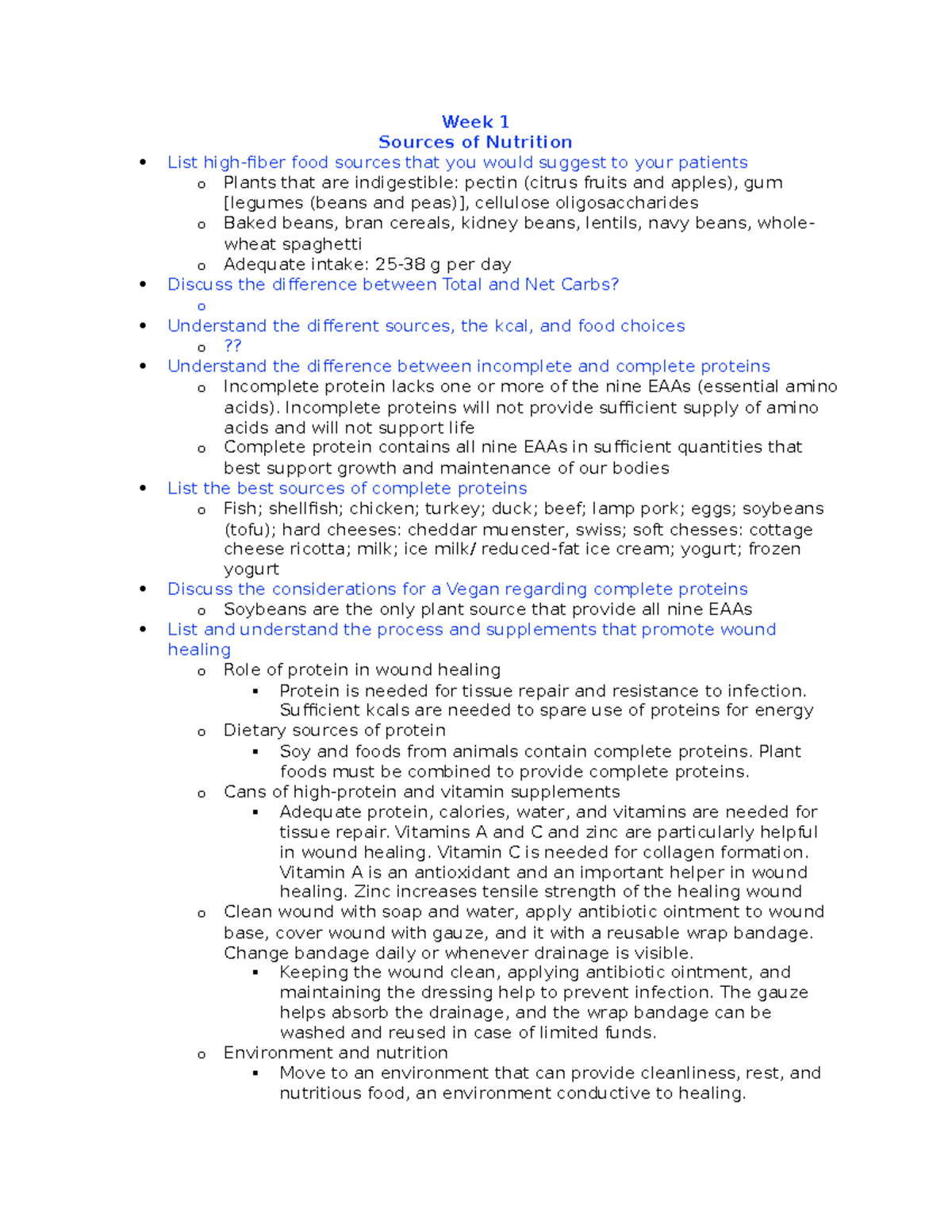 Exam 1 - Nutrition Study Guide - Week 1 Sources Of Nutrition List High ...