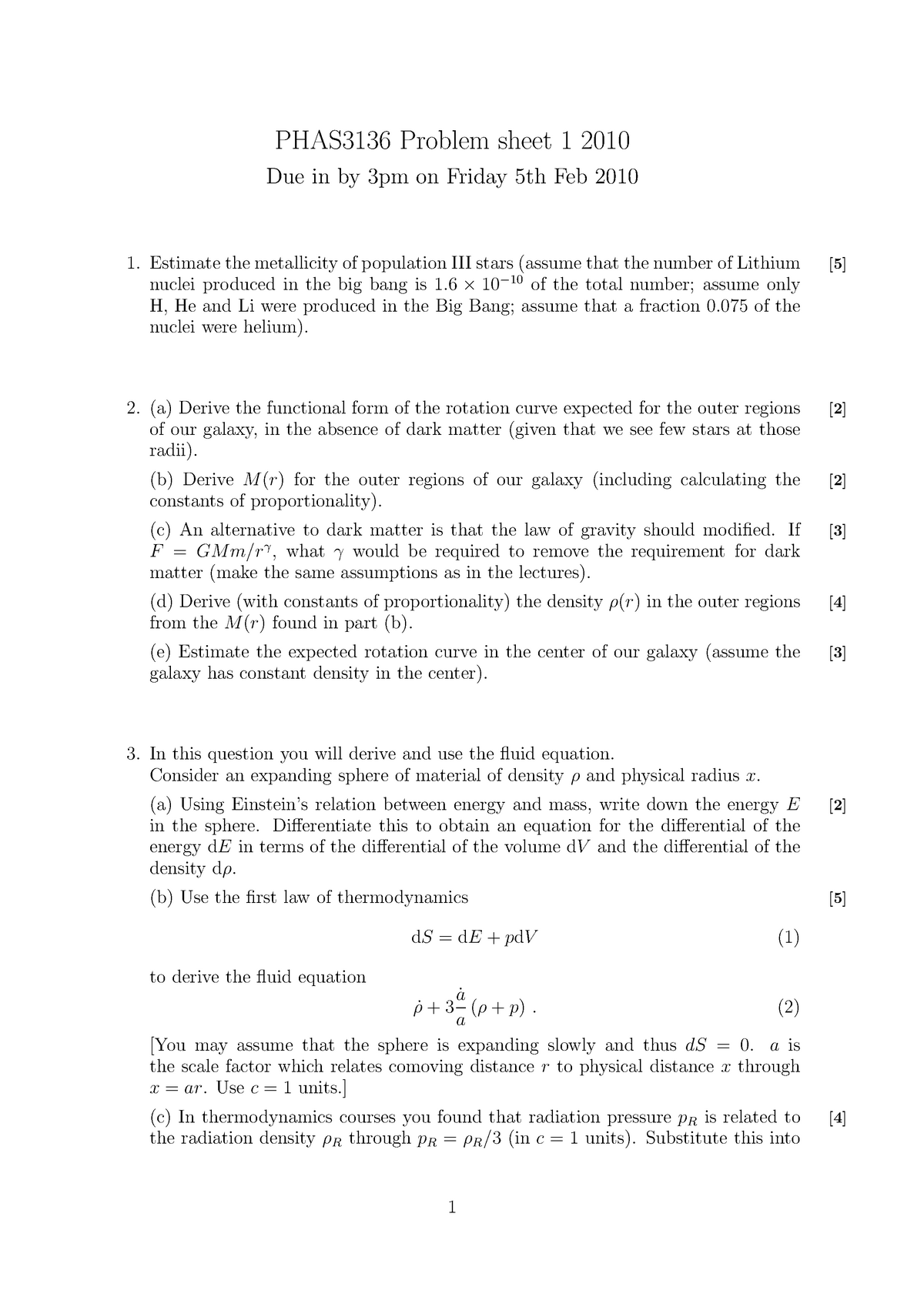 3136sheet 1 3136 Cosmology And Extragalactic Astronomy Problem Sheet 1 Phas3136 Problem 6234