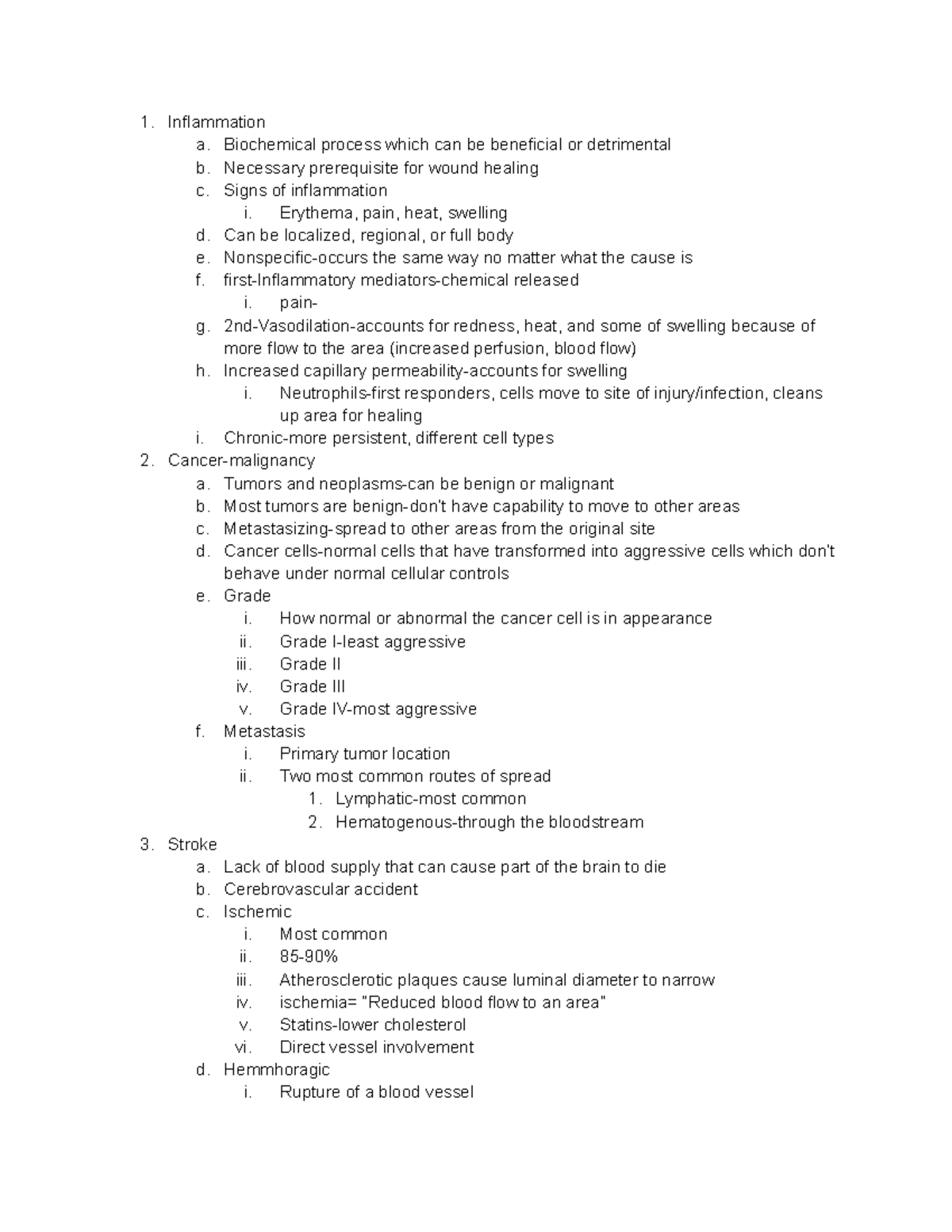 Exam two notes - 1. Inflammation a. Biochemical process which can be ...