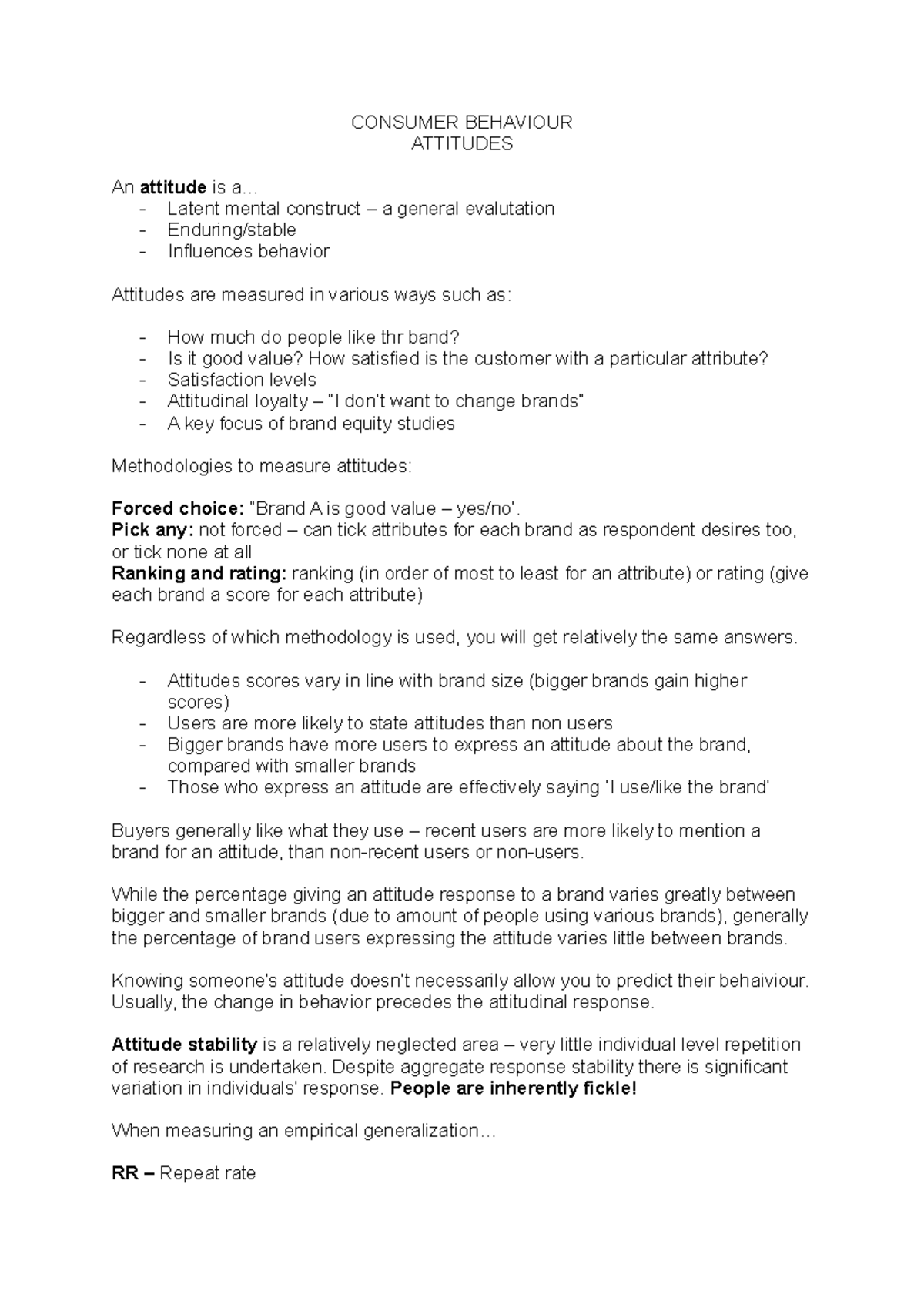 Consumer Behaviour L7 - Lecture notes 7 - CONSUMER BEHAVIOUR ATTITUDES ...