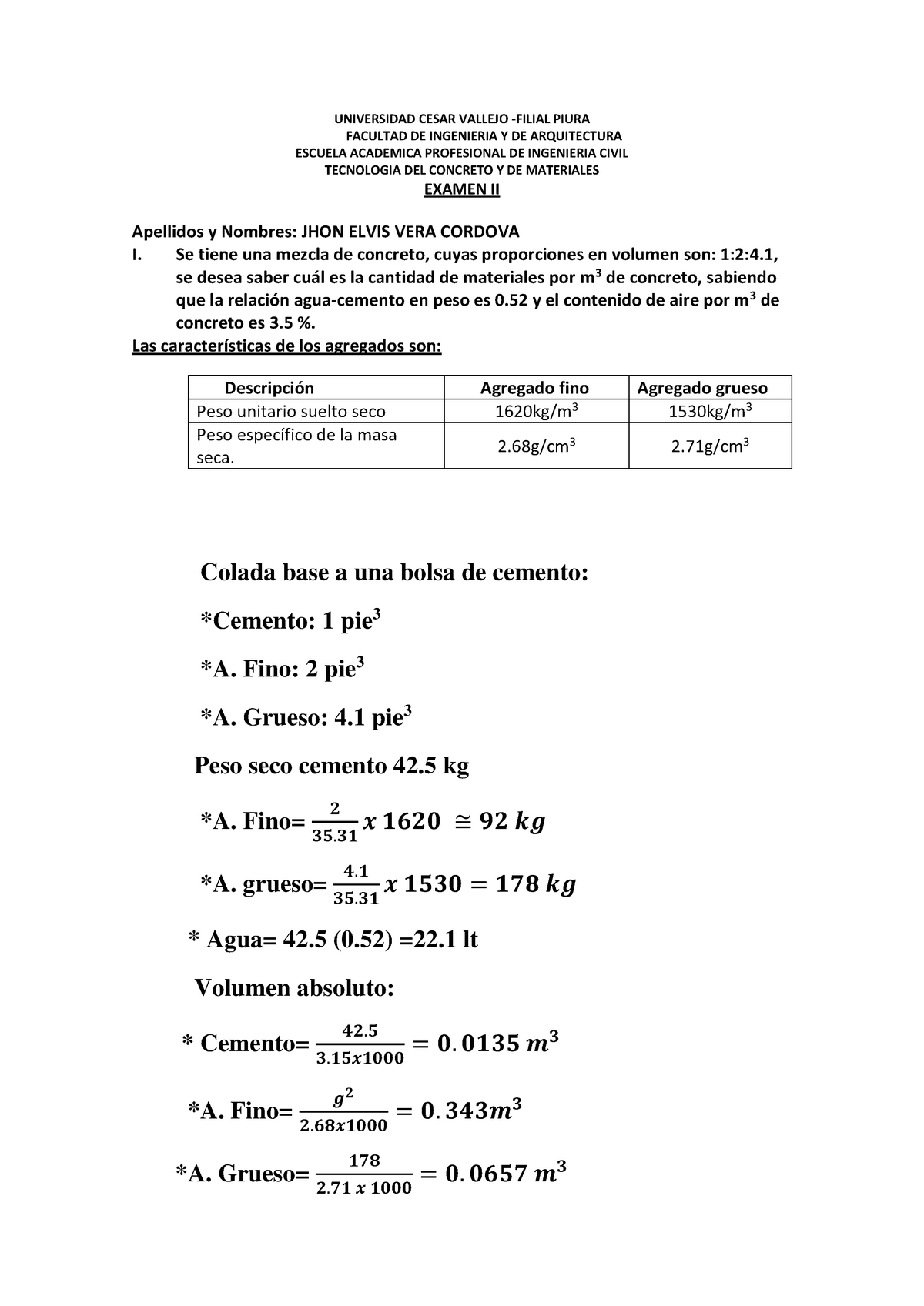 Examen Parcial De Tecnologia Del Concreto - Mecánica De Suelos - UCV ...