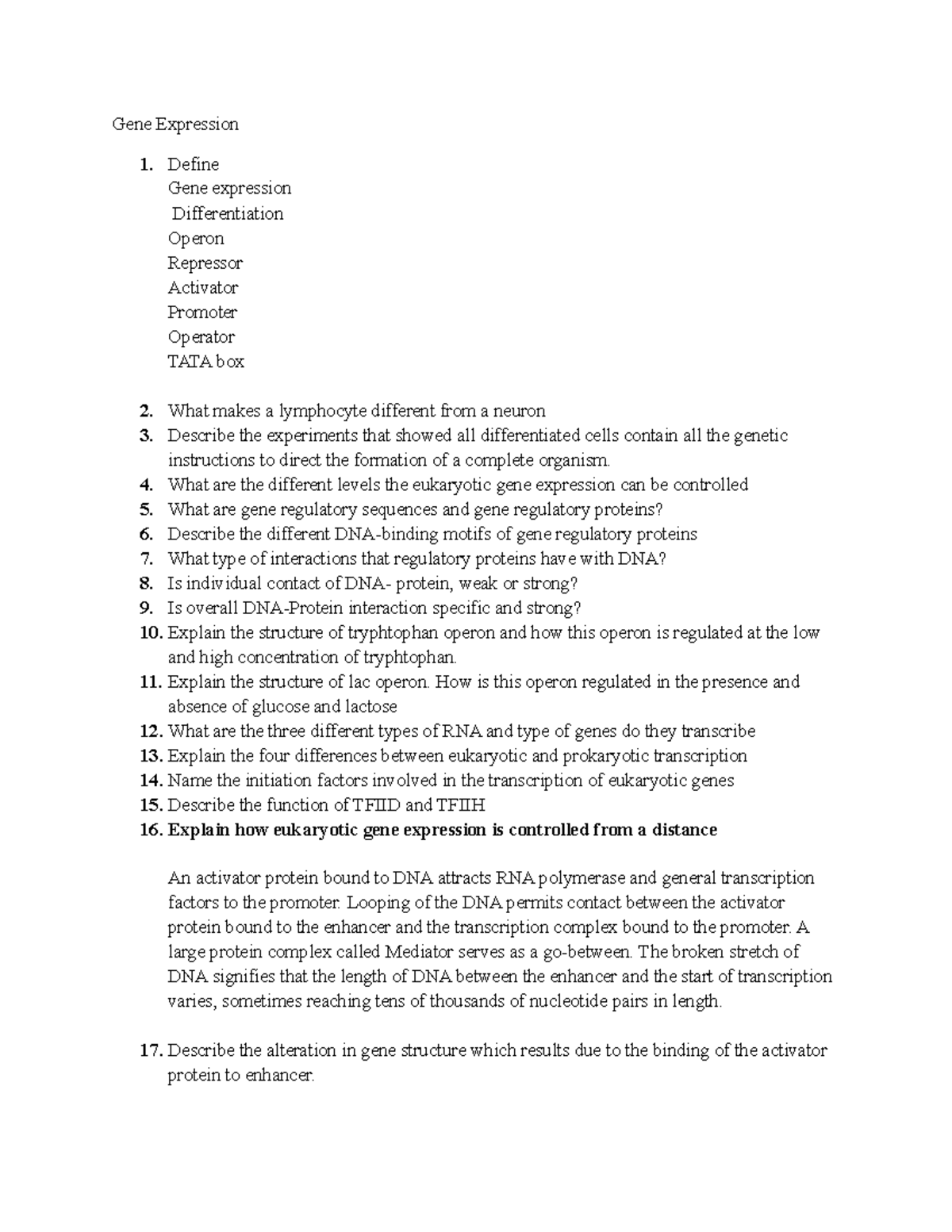 Gene Expression - Lecture notes Cell Biology lecture notes - Gene ...