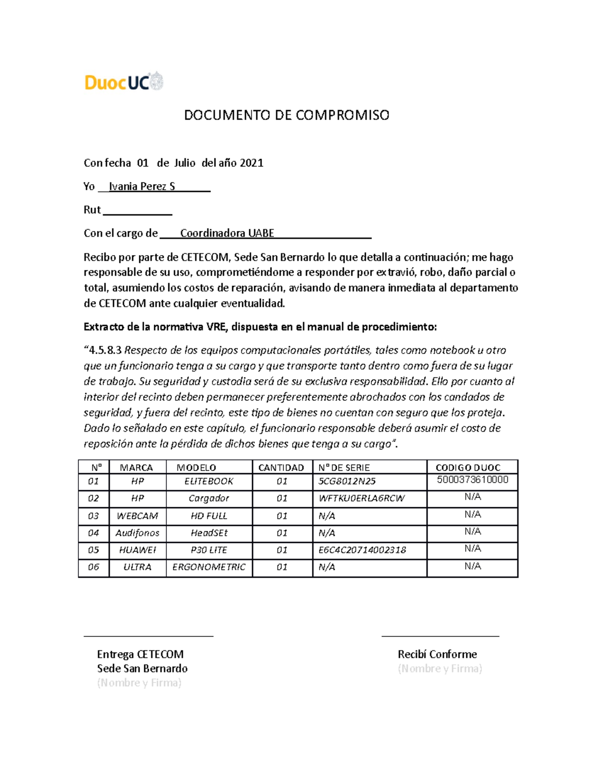 Documento de compromiso - DOCUMENTO DE COMPROMISO Con fecha 01 de Julio ...