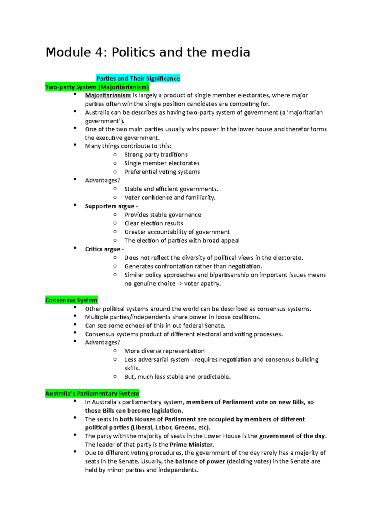 Week 4 - 1003CCJ - Lecture notes 4 - Module 4: Politics and the media ...