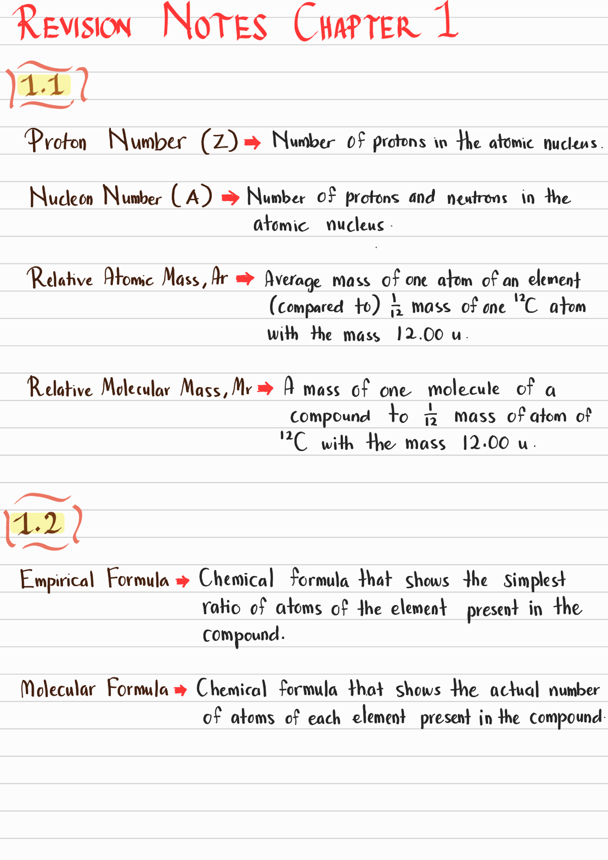 Revision Notes CHAP 1 Chemistry 221209 105809 - Chemistry - Studocu