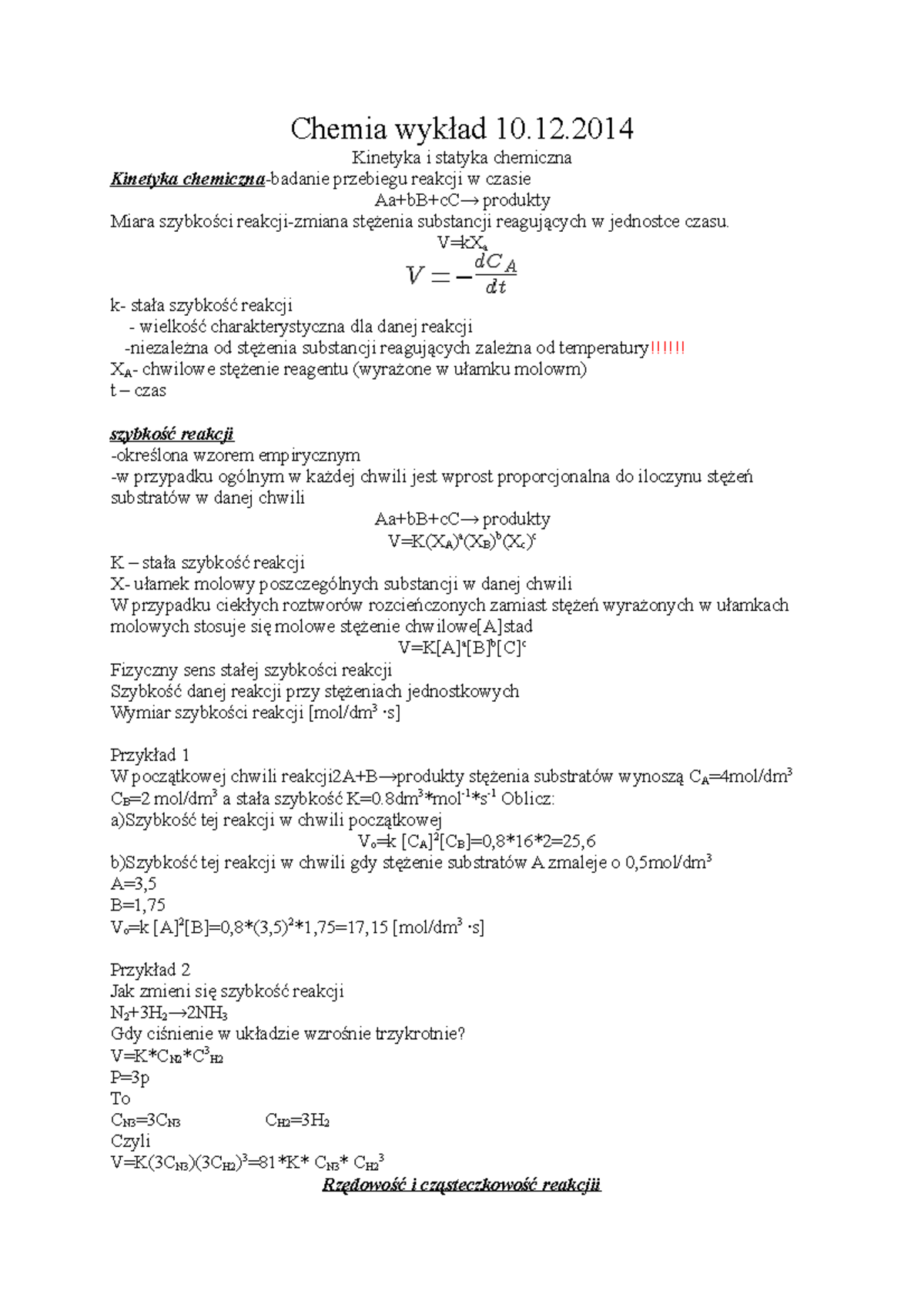 Chemia wykład 10,12 - Notatki z wykładu 10.12.2014 - Chemia 10.12