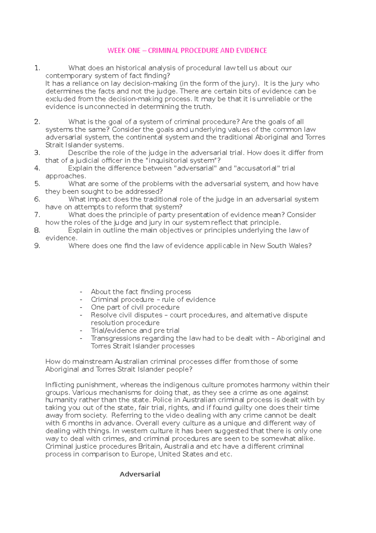 WEEK 1 criminal procedure and evidence - WEEK ONE – CRIMINAL PROCEDURE ...